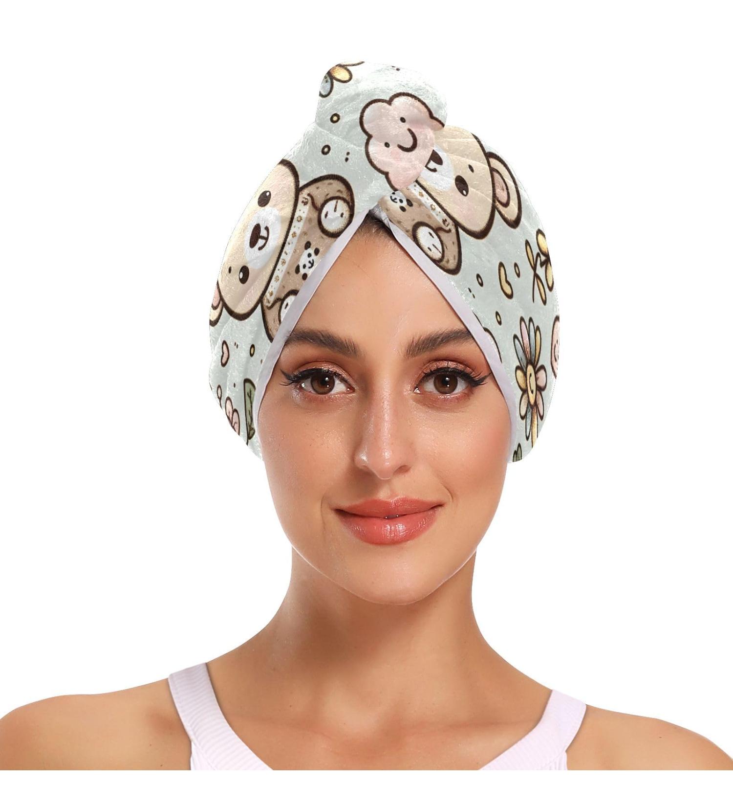 Cute Teddy Bear Smile Hair Towel 2 Pack | Super Absorbent Quick Dry Hair Turbans for Women & Girls | Perfect Hair Drying Solution - Buy Online on GoSupps.com