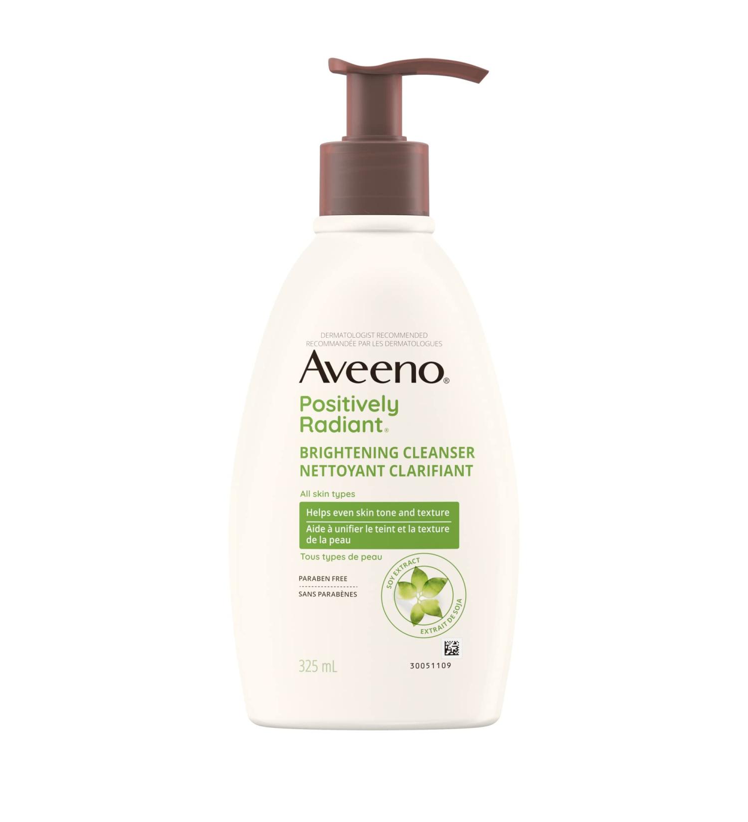 Aveeno Positively Radiant Brightening Cleanser - Makeup Remover Soy Extract Face Cleanser Remove Oil Smooth Skin Tone - 325mL - Buy Online on GoSupps.com