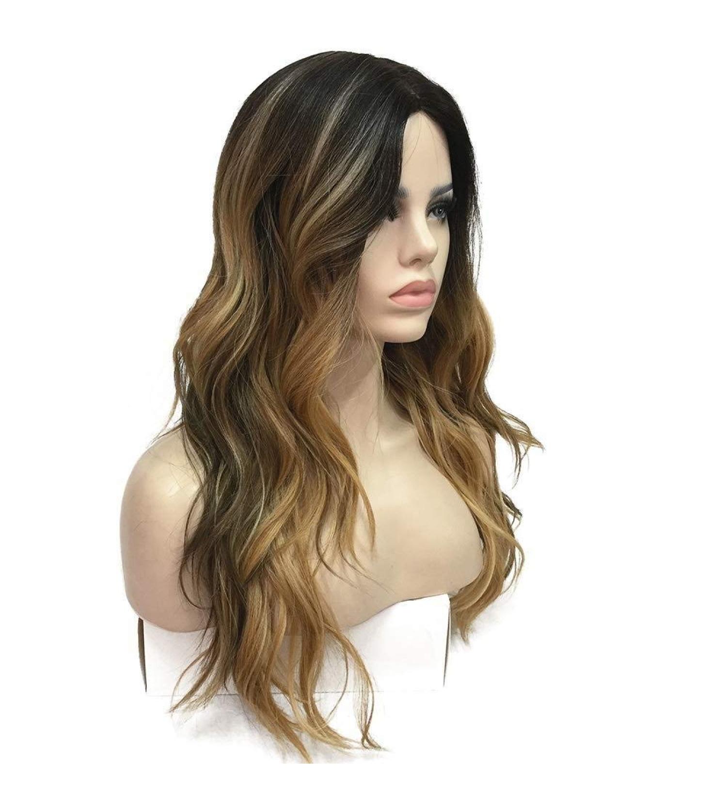 Hairpieces European and American Fashion Long Curly Gold Mixed Long Wave Wig Hand Woven Simulation Scalp Boutique Wig Foreign Trade Original Golda Golda