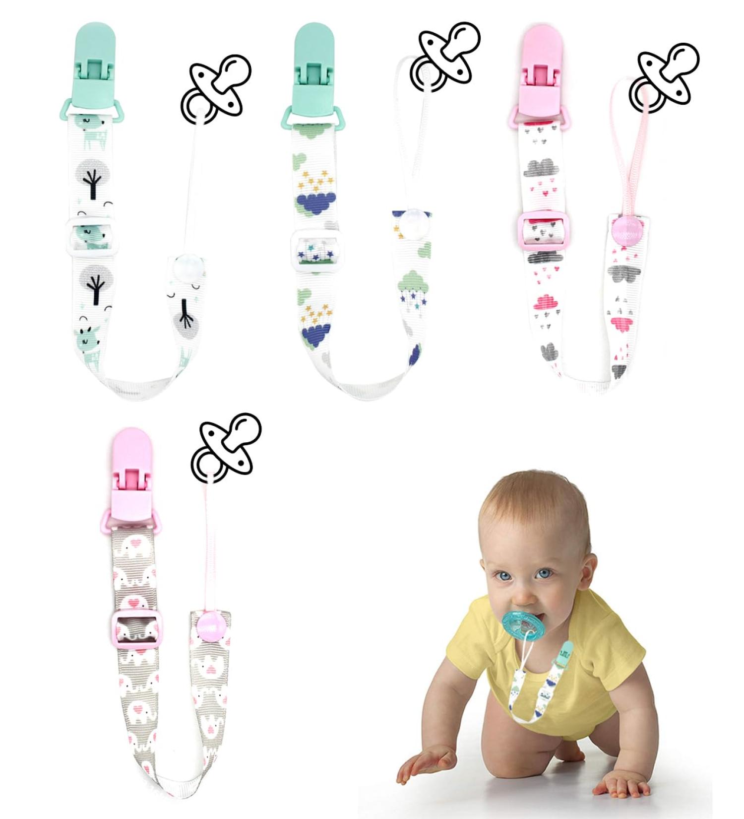 KGDUYC Soother Chains - Adjustable Anti-Lost Pacifier Clips & Straps | Baby Baptism Gift | 4 Pack - Buy Online on GoSupps.com