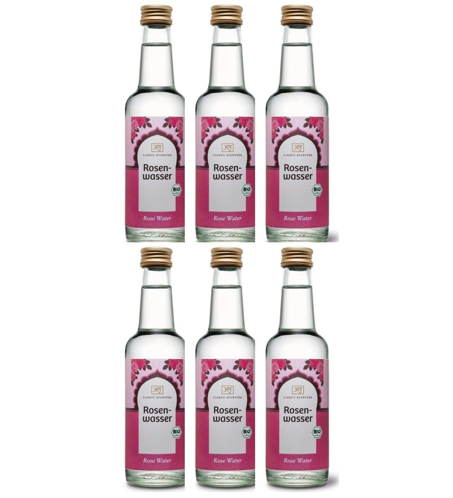 Pack of 6 bottles of Classic Ayurveda Organic Rose Water - 250 ml - Pure Rose Hydrosol