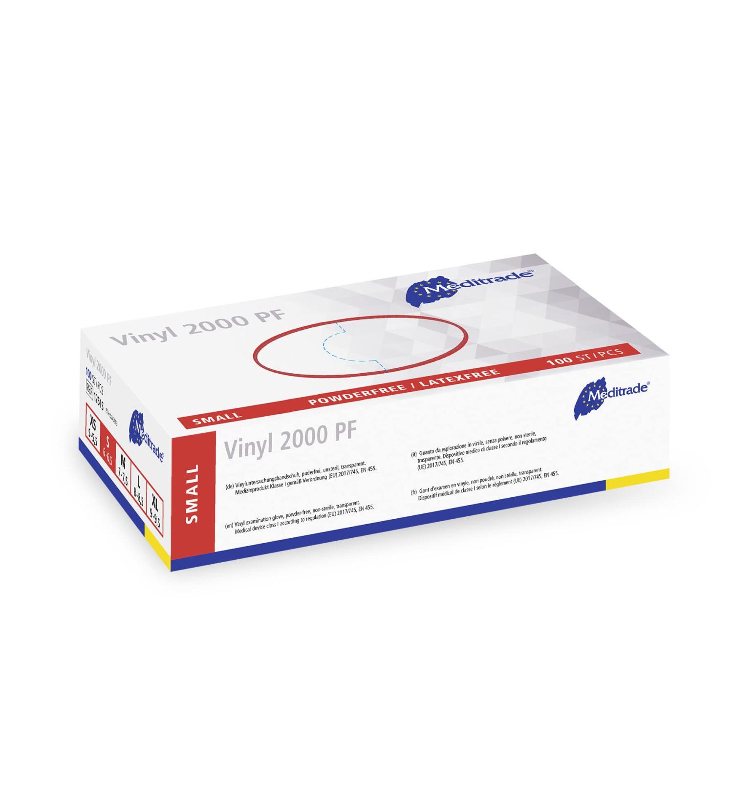Medium Powderless Hypoallergenic Examination Gloves - Latex Free, Long Cuff, Ambidextrous, Disposable - Bulk Buy for Any Sector - Meditrade Vinyl 2000 PF Clear Small - Buy Online on GoSupps.com
