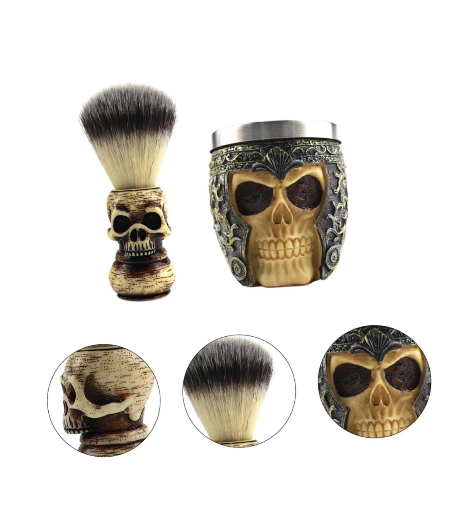 Beavorty Skull Beard Brush & Shaving Cup Set - Durable Foam Tools for Travel & Face Cleaning | 9x7.2cm - Buy Online on GoSupps.com