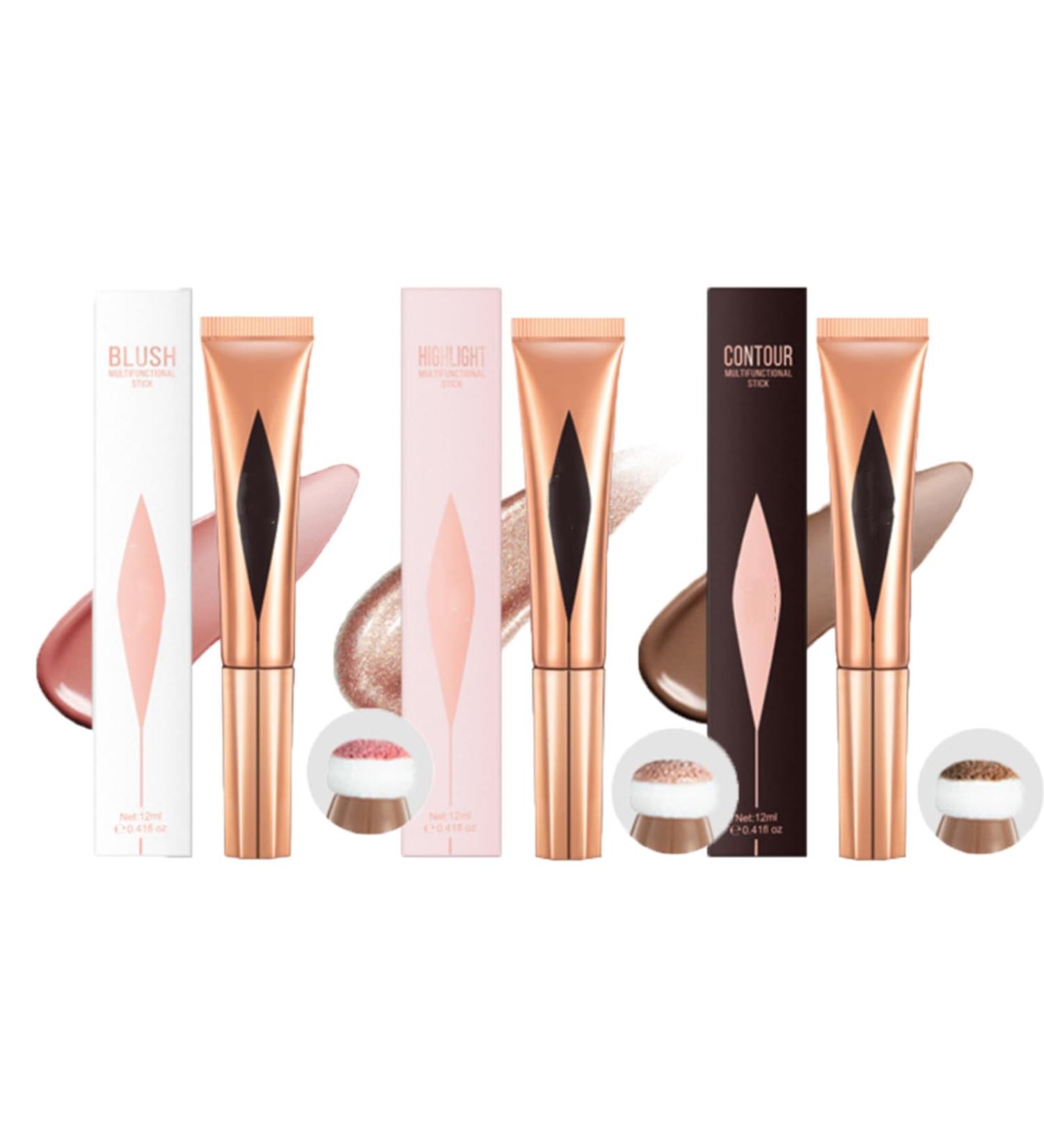 3 Pcs Liquid Contour Beauty Wand Set Highlighter Makeup Face Blusher - Long Lasting Waterproof Contour Beauty Wand with Cushion Applicator (3pcs B Set) - Buy Online on GoSupps.com