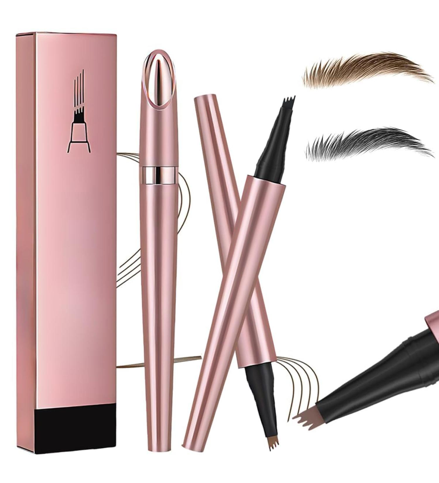 Magic Eyebrow Pencil 4-Tipped Precise Brow Pen 3D Waterproof Microblading Eyebrow Pencil Contouring Pen Waterproof Natural Fine Stroke Magic Eyebrow Pencil for Women and Gril (Black+Light Brown) - Buy Online on GoSupps.com