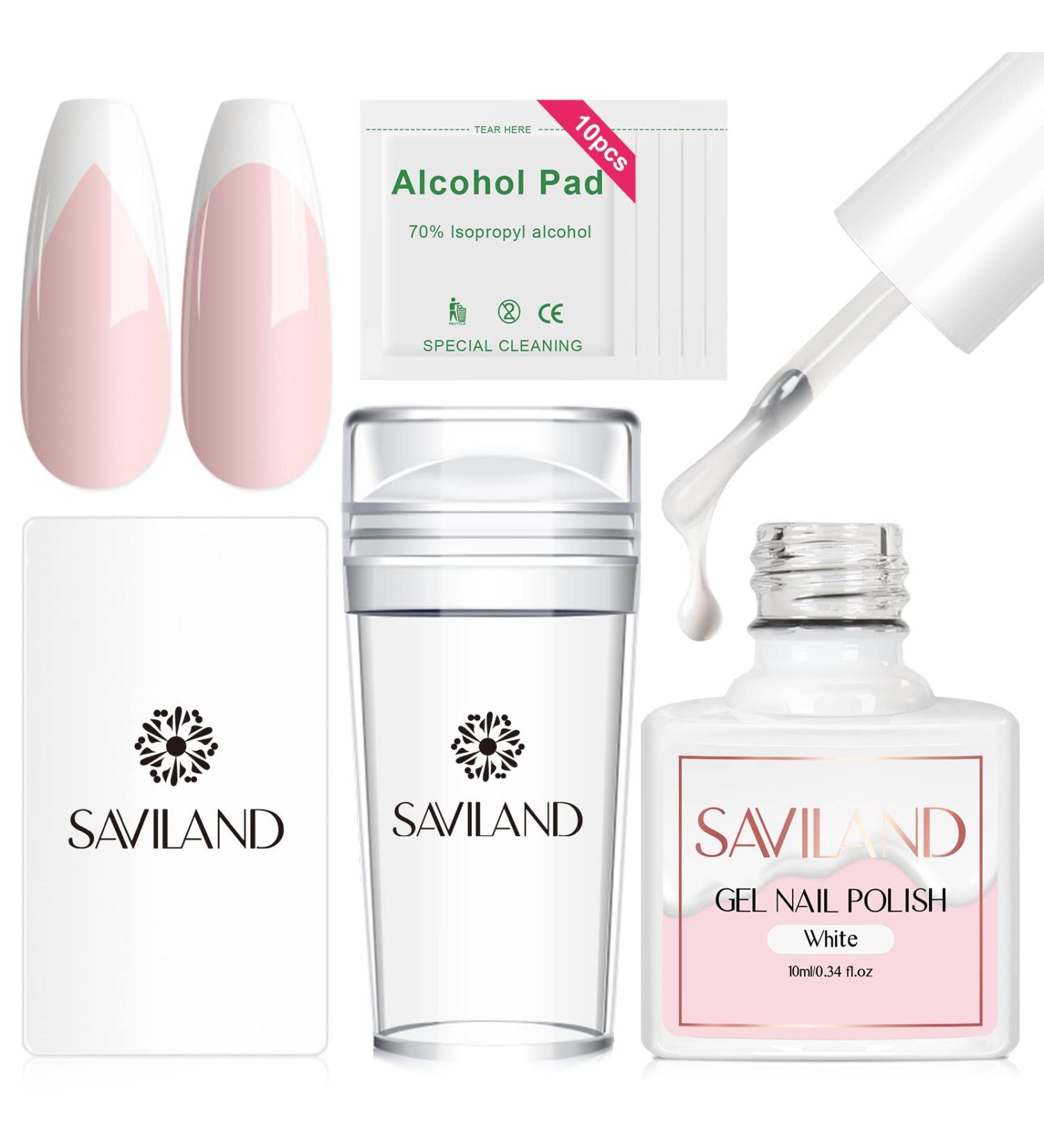 Saviland French Nail Stamp Kit with White Gel Polish - Nail Art Stamping Set for French Manicure - Buy Online on GoSupps.com
