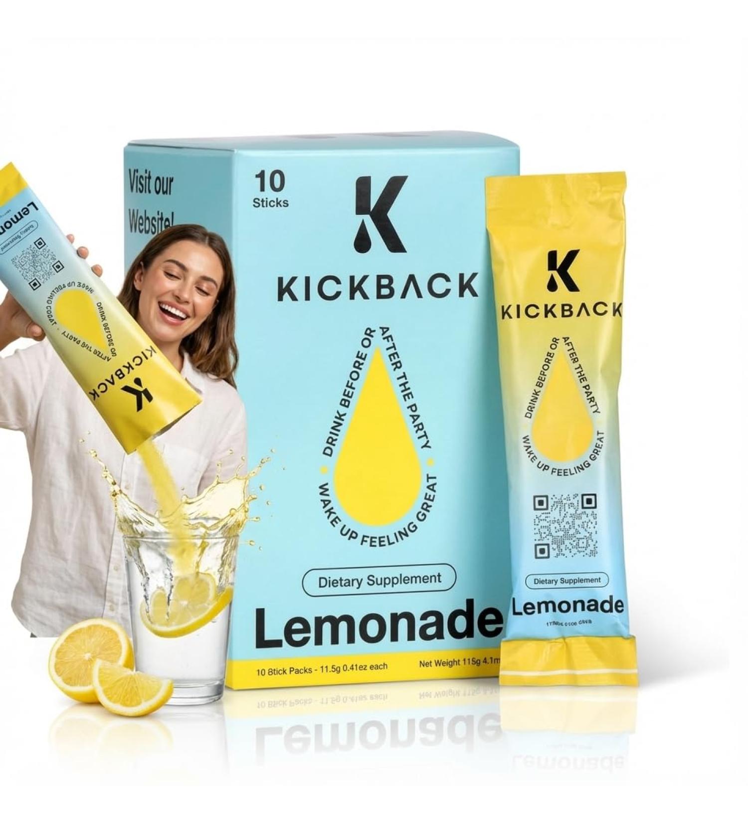 Kickback Morning Boost Lemonade 10 Pack Electrolyte Hydration Beverage with Electrolytes & Vitamins for Enhanced Energy & Focus Innovative Proprietary Drink for Liver & Gut Support - Buy Online on GoSupps.com