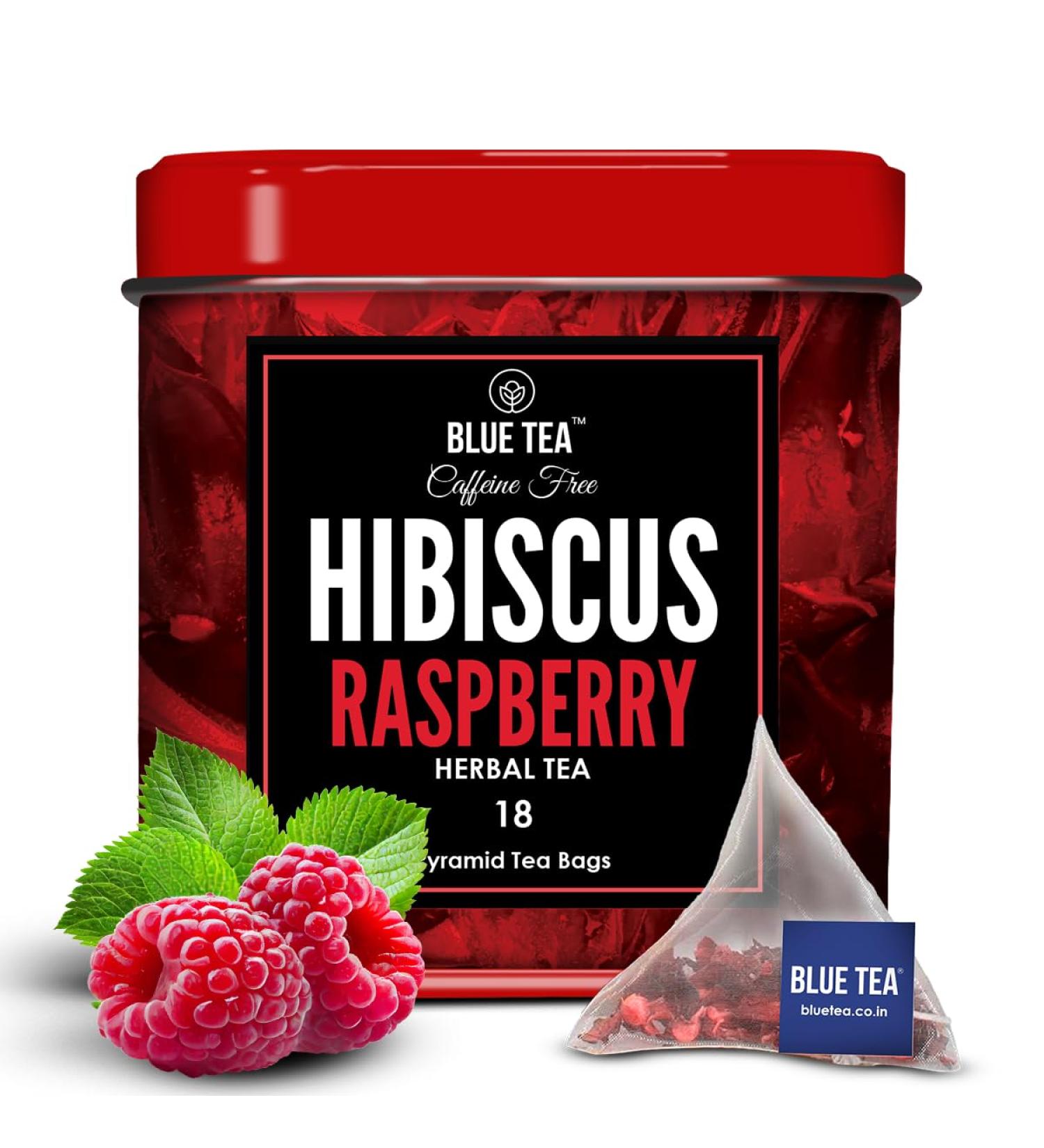 BLUE TEA - Hibiscus Raspberry Herbal Tea - 18 Tea Bags || CAFFEINE FREE || Christmas Tea Gifts | Vegan - Gluten Free - Non-GMO | Eco-Conscious Tin Packaging - Buy Online on GoSupps.com