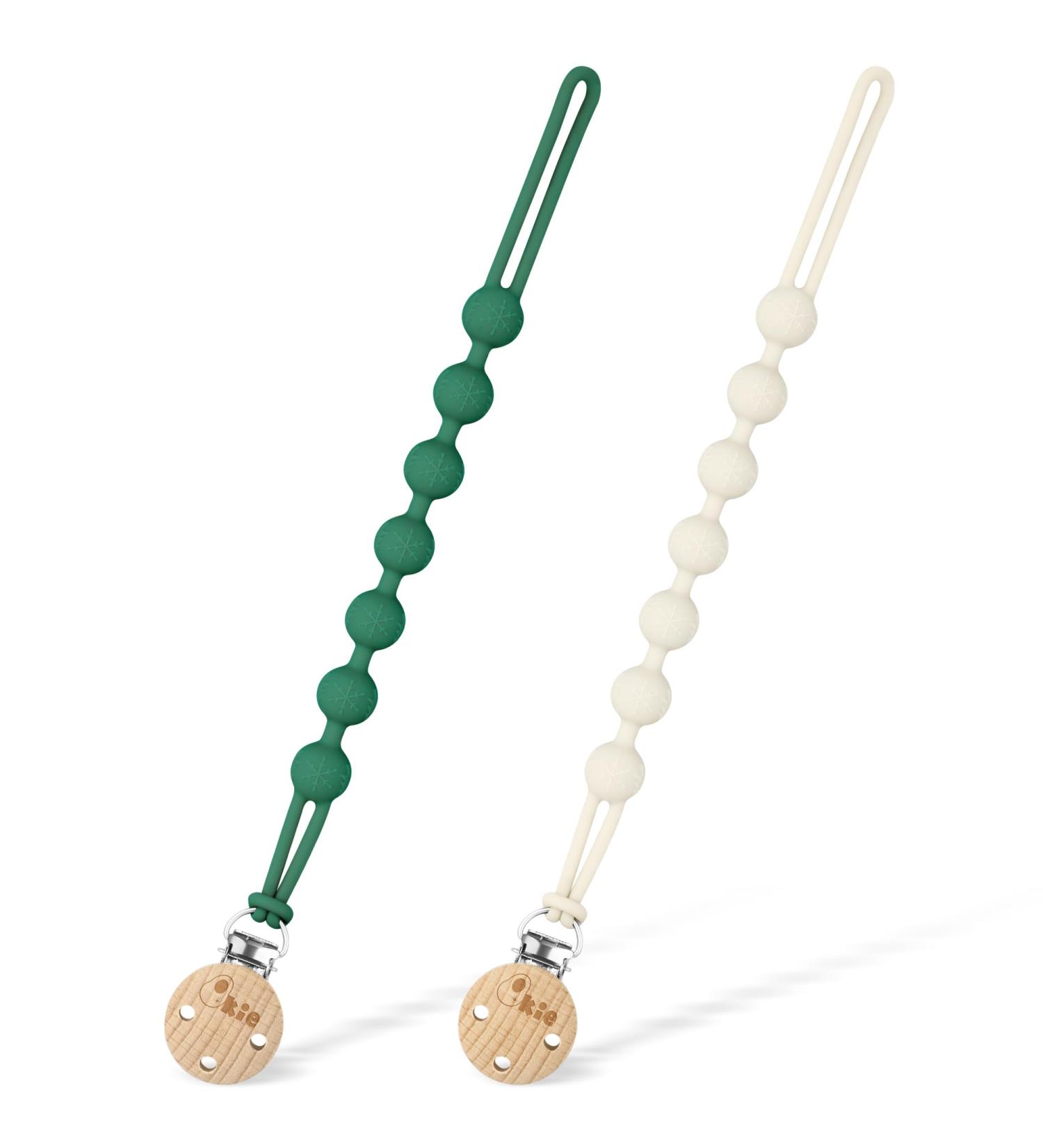 Qkie Silicone Pacifier Chain Clips - BPA Free 2-Pack One-Piece Design for Boys & Girls (Green) | Safe & Stylish Pacifier Holders - Buy Online on GoSupps.com