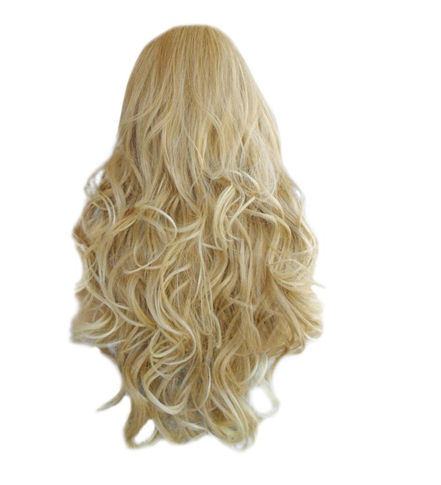 Wig Women Long Hair Gold Long Cosplay Curly Brazilian Women Wavy Synthetic Hair 60s 80s 70s 50s