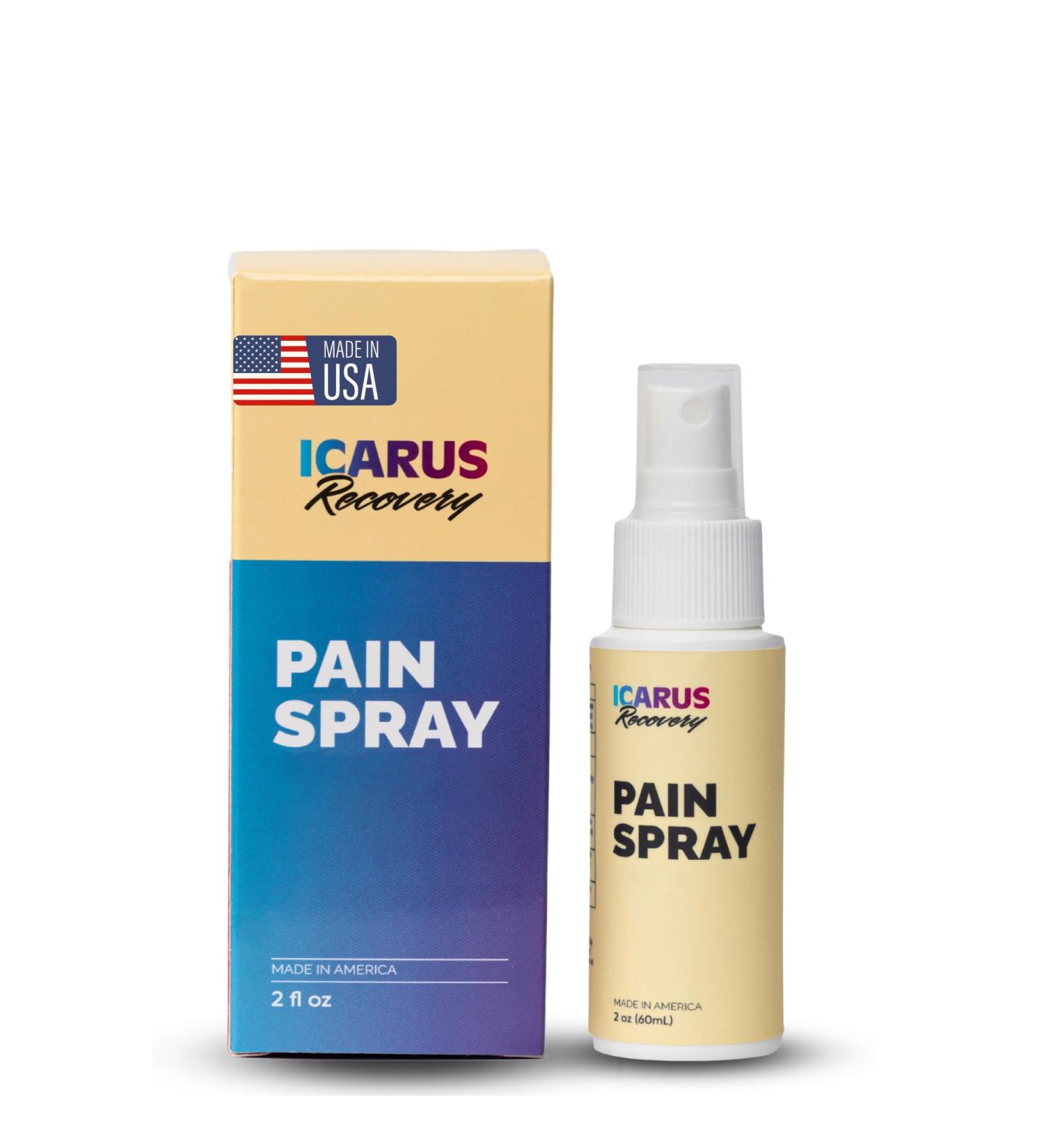 Icarus Recovery Pain Relief Spray - Fast Freeze Muscle & Joint Relief - Menthol & Camphor - Made in USA - 2oz - Buy Online on GoSupps.com