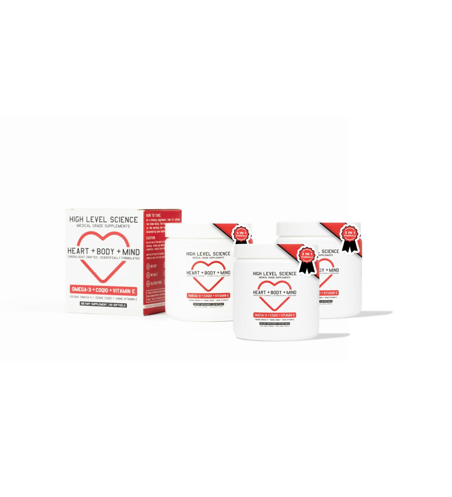 High Level Science CoQ10, Omega-3, Vitamin E - Cardiologist Formulated for Heart + Body + Mind Health with DHA/EPA, Antioxidant for Energy, Superior Bioavailable Fish Oil - Gluten Free (3) - Buy Online on GoSupps.com