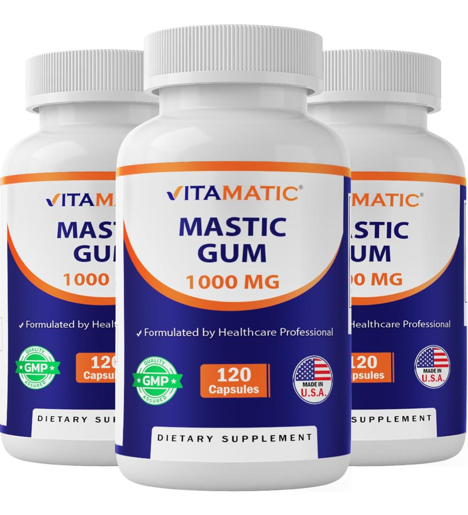 Vitamatic Mastic Gum 1000mg 3 Pack (360 Capsules Total) Support for Digestive Function, Gastrointestinal Health, Immune System & Oral Wellness - Buy Online on GoSupps.com
