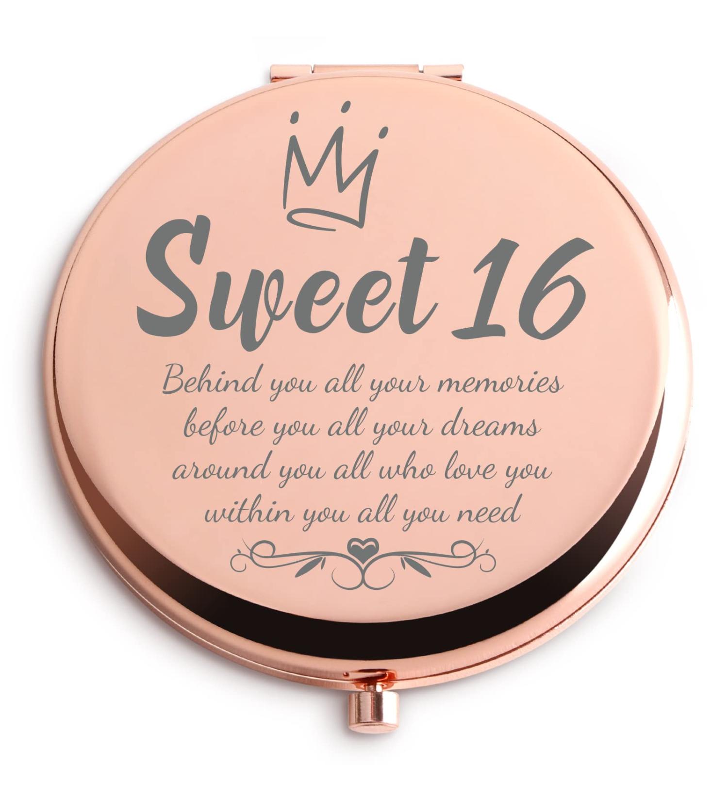 Rose Gold Sweet 16 Compact Mirror - Happy 16th Birthday Gift for Niece, Granddaughter, Daughter - Buy Online on GoSupps.com