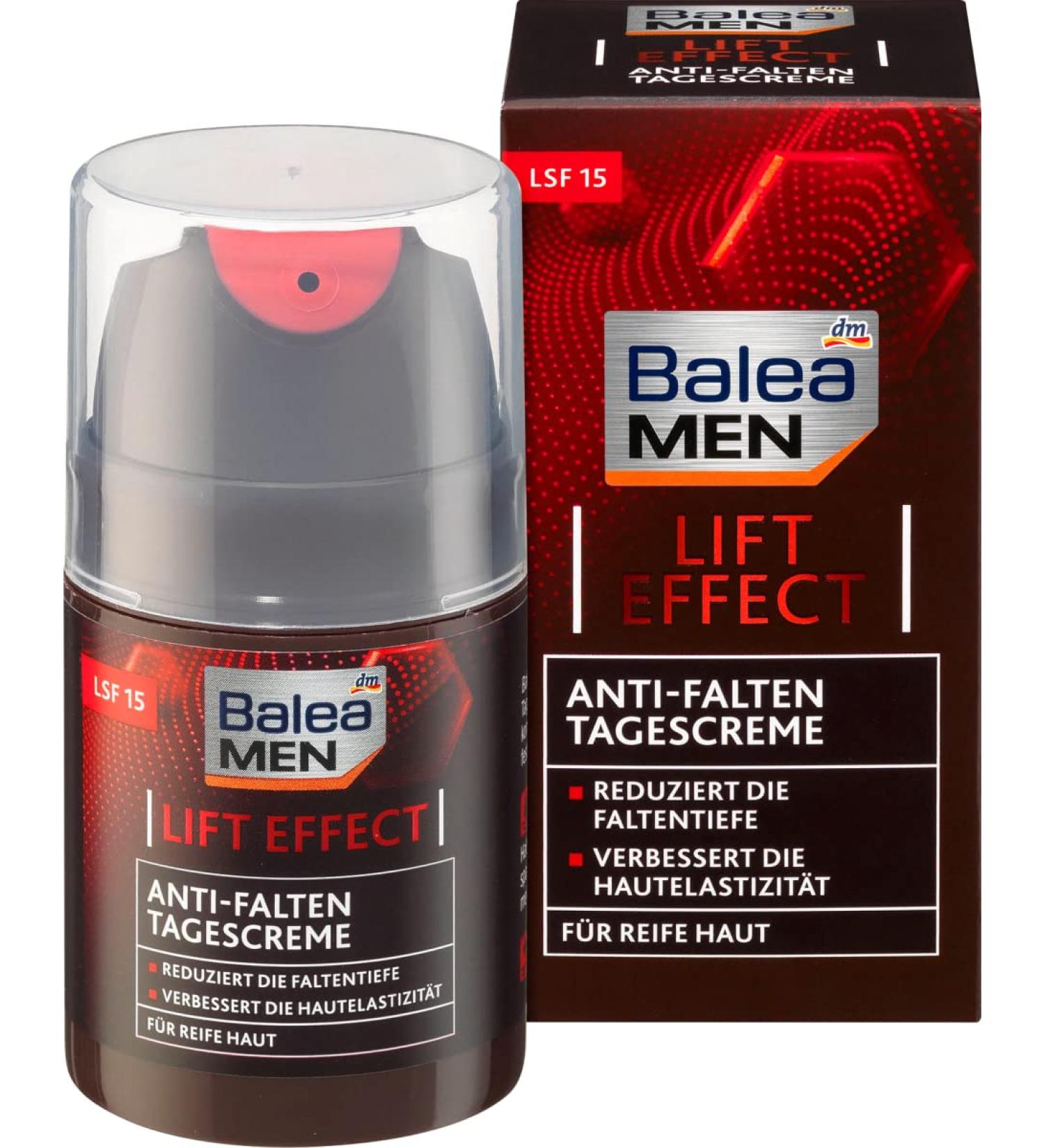 Balea Men day cream antiwrinkle day cream LIFT EFFECT for mature skin reduces wrinkle depth improves skin elasticity SPF 15 50 ml - Buy Online on GoSupps.com