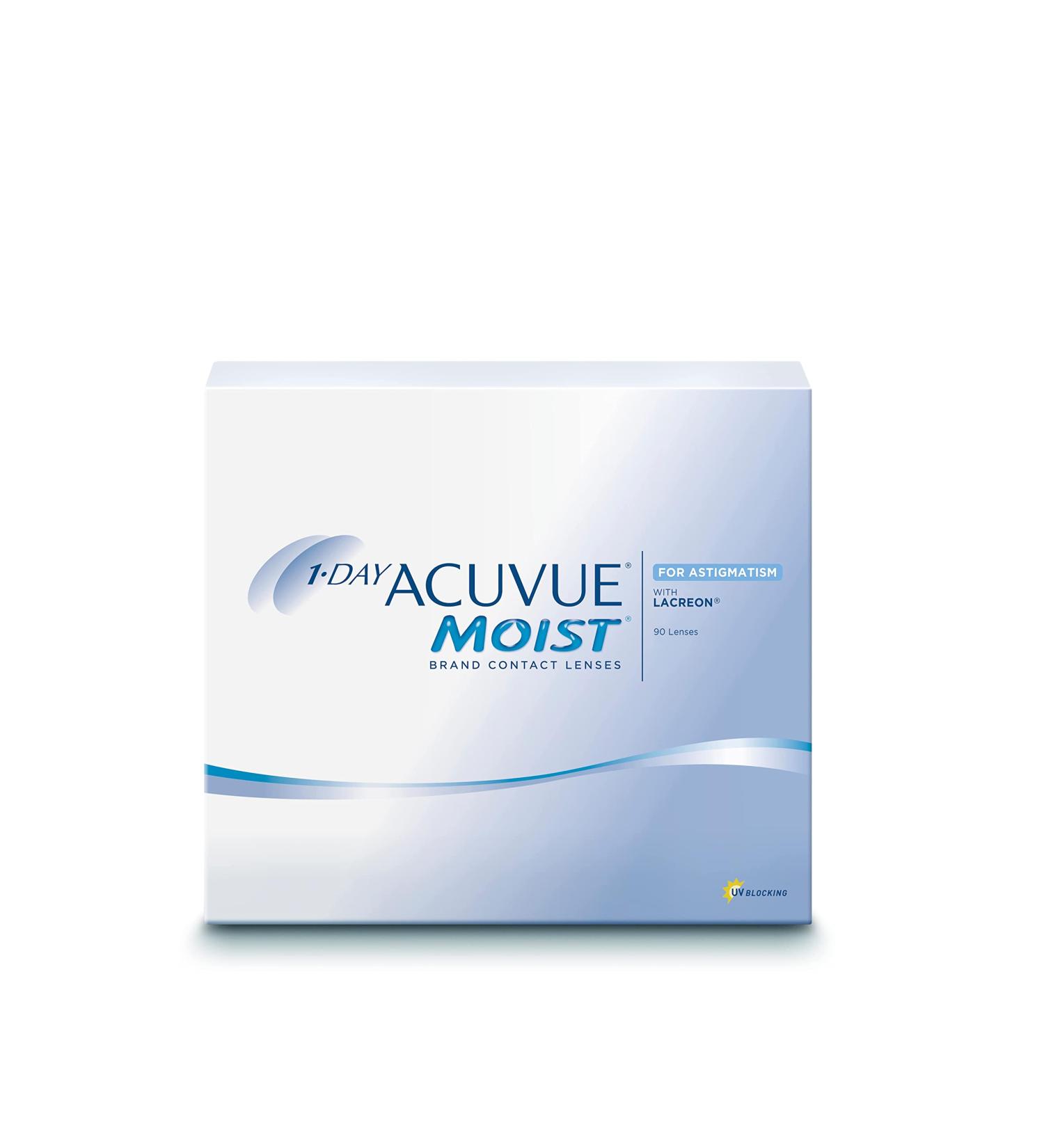 Acuvue Moist 1-Day Astigmatism Daily Contact Lenses - UV Protection Moisturizing Comfort -0.5 DPT Cyl -0.75 BC 8.5 | 90 Lenses - Buy Online on GoSupps.com