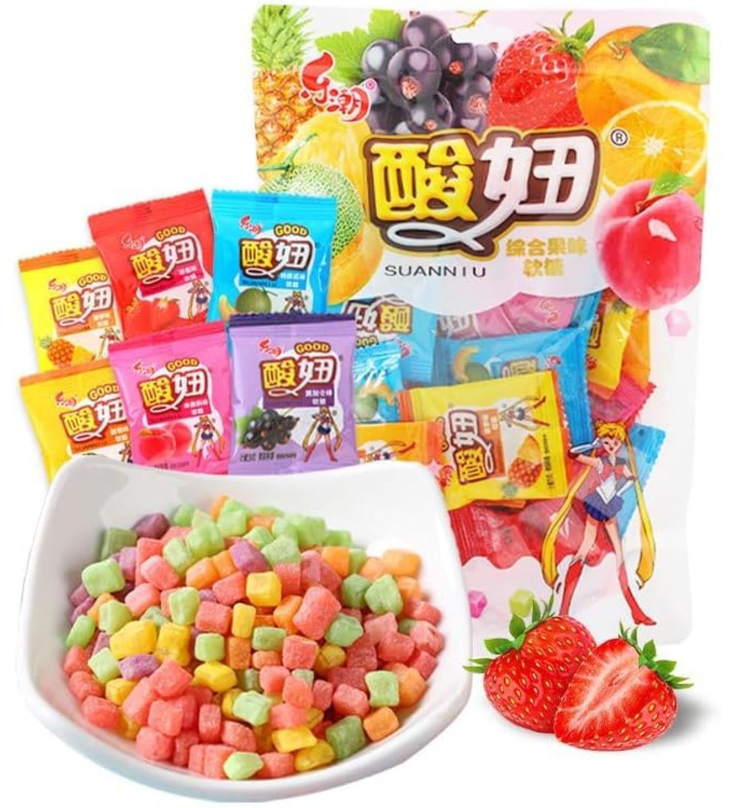 Super sour fruit candy sweet&sour fruit fudge gummies strawberry pineapple flavor instant dessert snack candy package healthy&nutritious fruit candy mixed snacks dim sum (310g(about 62pcs)) - Buy Online on GoSupps.com