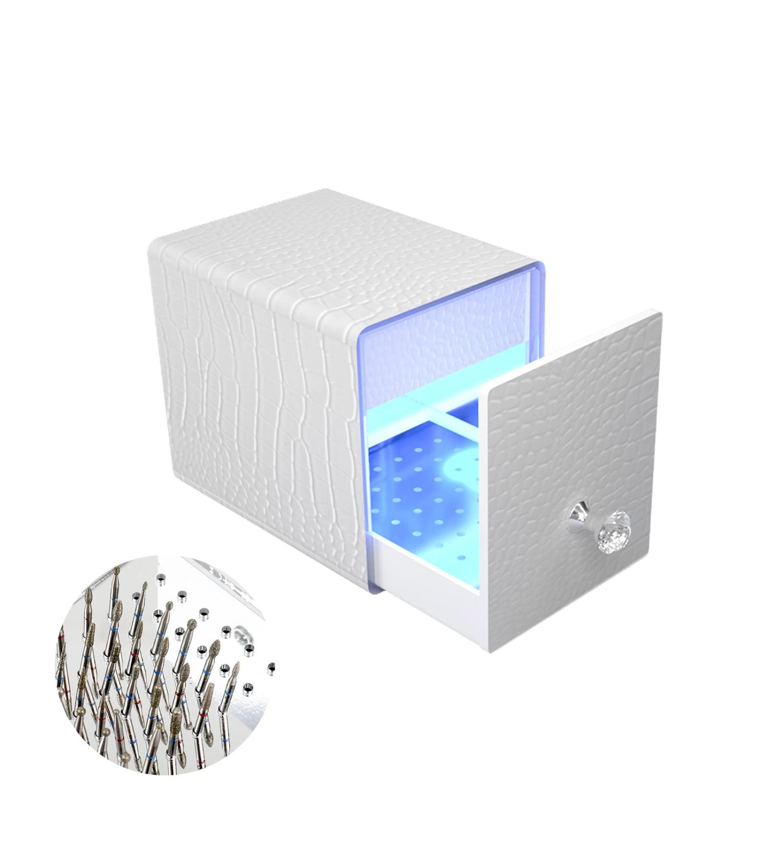 ANGNYA Nail Drill Bit Holder - Dust Proof Storage Box with UV Light | 48 Slots Organizer for Nail Drill Bits - White - Buy Online on GoSupps.com