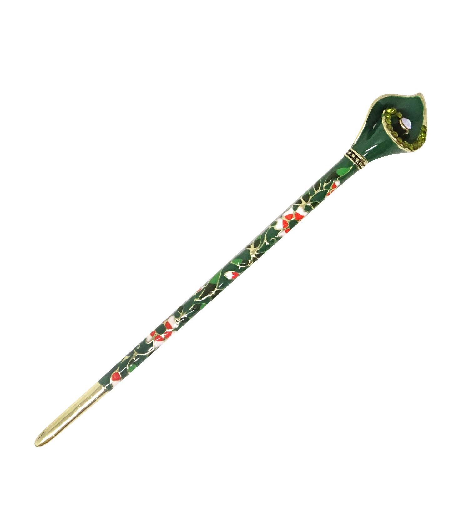 Honbay Cloisonn Vintage Hair Stick With Calla Chinese Traditional Style - Green Hair Chopsticks Hairpin - Buy Online on GoSupps.com