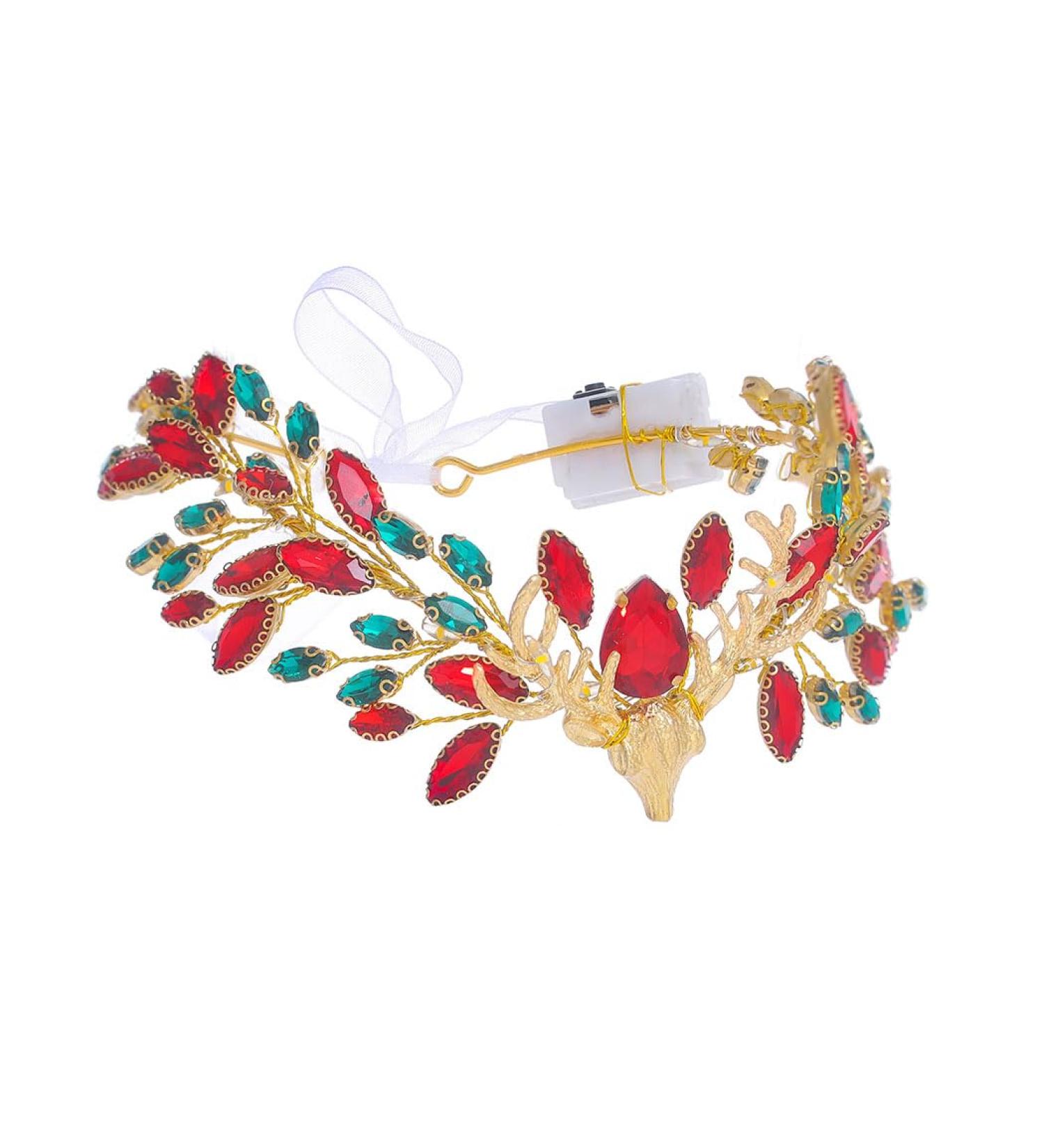 IYOU Light Up Deer Crown Red Crystal Christmas Fairy Headband Led Rhinestone Costume Xmas Hair Accessories for Women - Buy Online on GoSupps.com