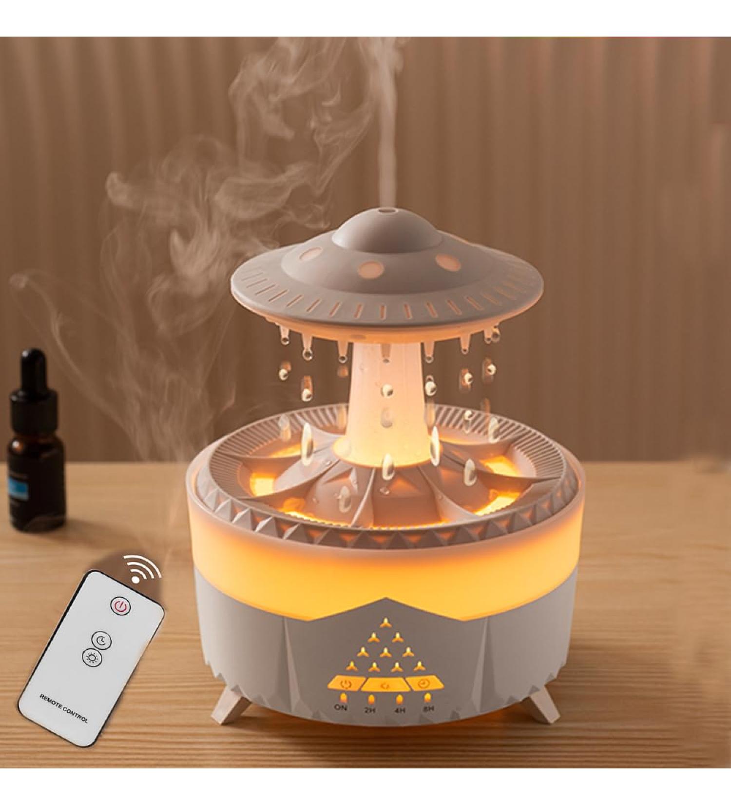 Rain Cloud Humidifier Water Drip Remote Control Timing 350ML Mushroom Aromatherapy Essential Oils Diffuser with Adjustable 7 LED Night Light for Sleeping and Relaxing White - Buy Online on GoSupps.com