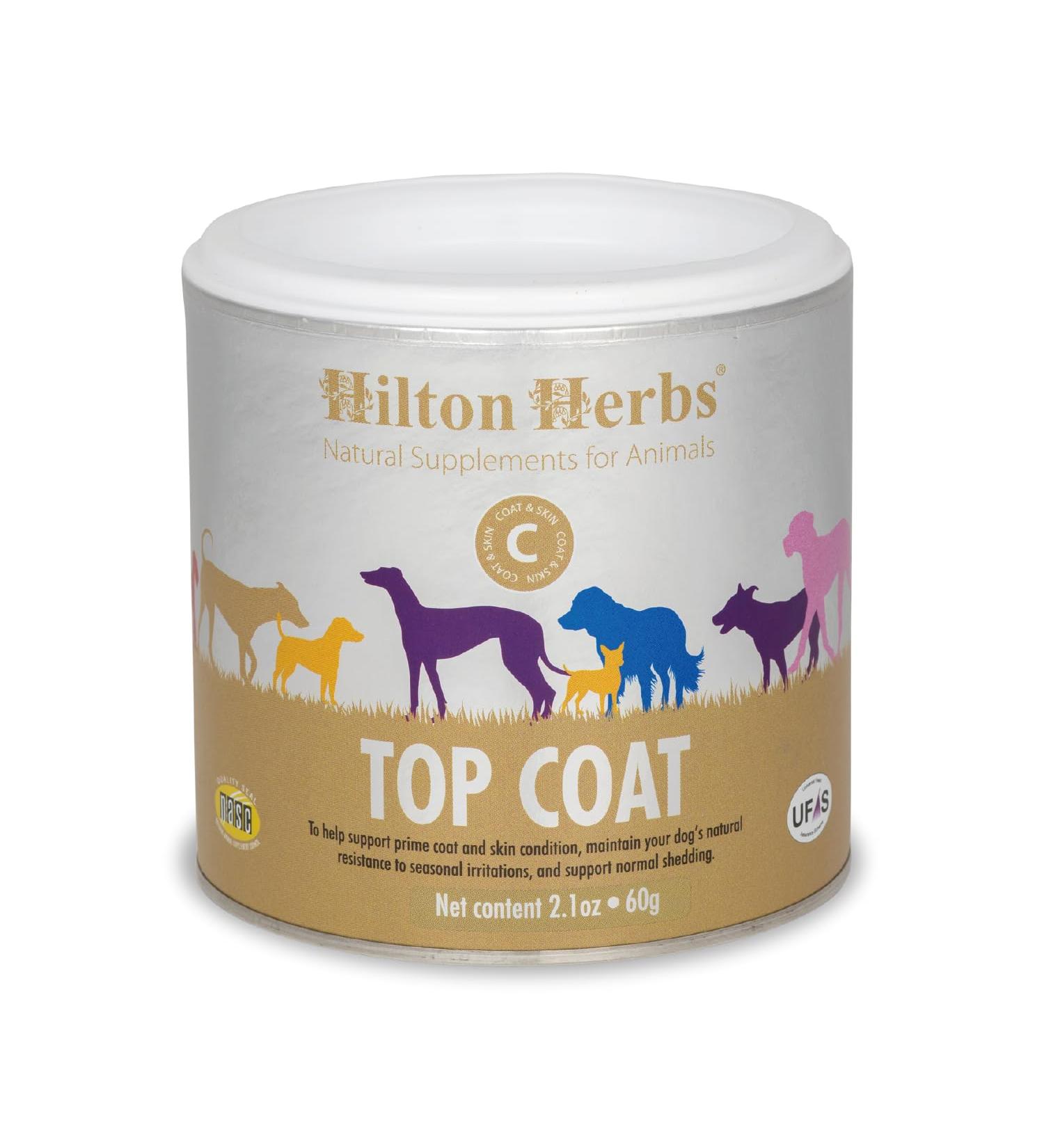 Hilton Herbs Top Coat Natural Dog Supplement. 100% Natural Ingredients. Healthy Skin and Shinny Coat. For Dogs with Itchy Skin Sensitive to Allergens or Prone to Itching. 60 g - Buy Online on GoSupps.com