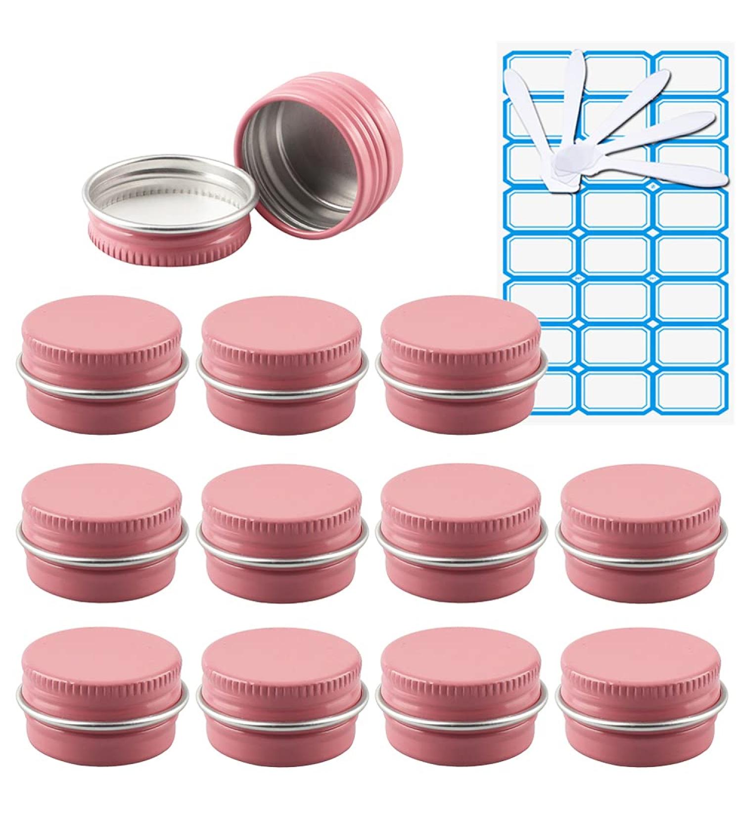 Zeoabsy 10 Pack 5ml Pink Aluminum Screw Top Cream Boxes - Perfect for Cosmetics Candles & Ointments with 5 Spoons & Labels - Buy Online on GoSupps.com
