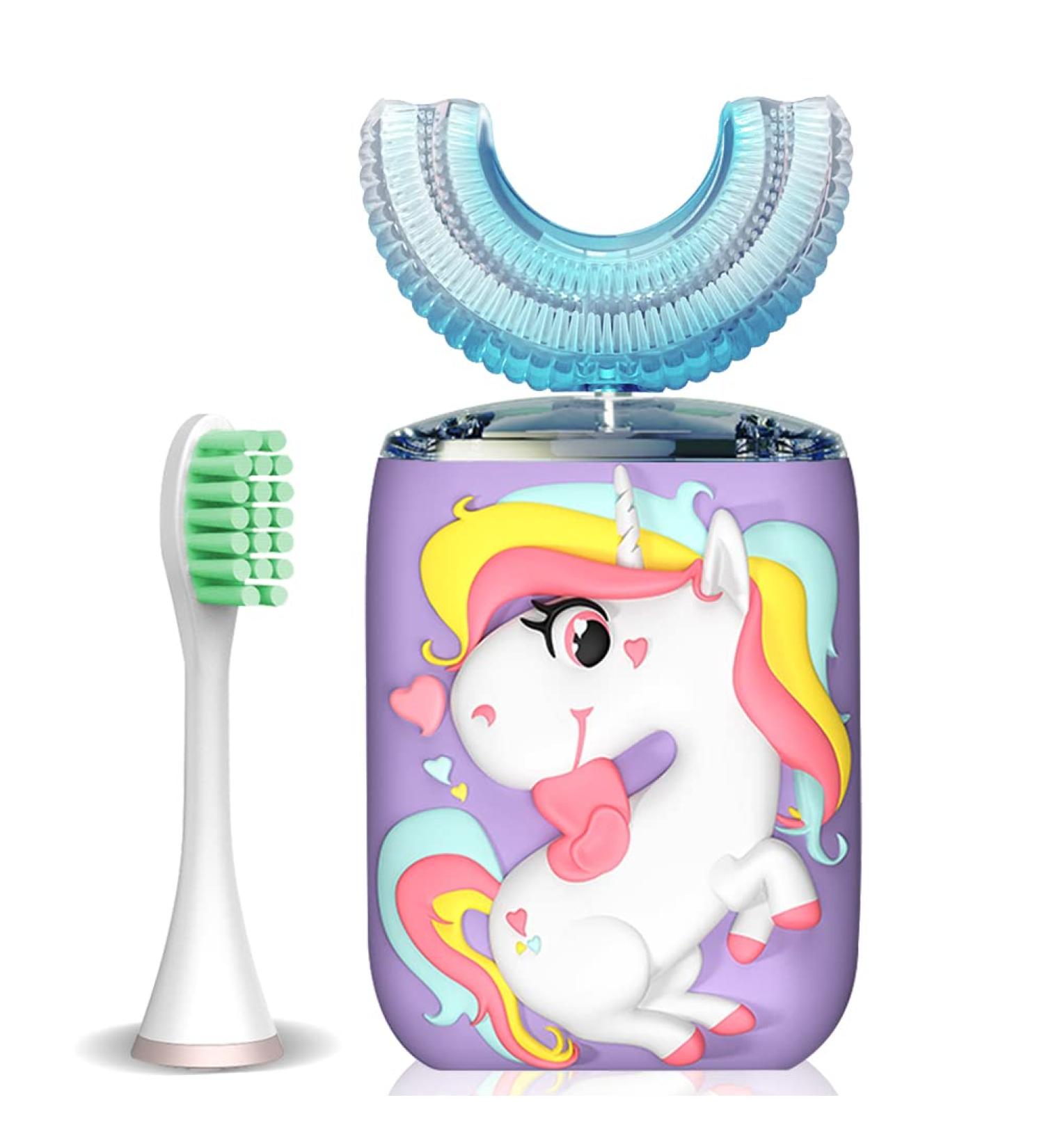 Kids Electric Toothbrush Unicorn | Sonic U Shaped Rechargeable | 6 Modes Smart Timer | IPX7 Waterproof | Oral Cleaning for Ages 2-7 | 1 Purple Toothbrush - Buy Online on GoSupps.com