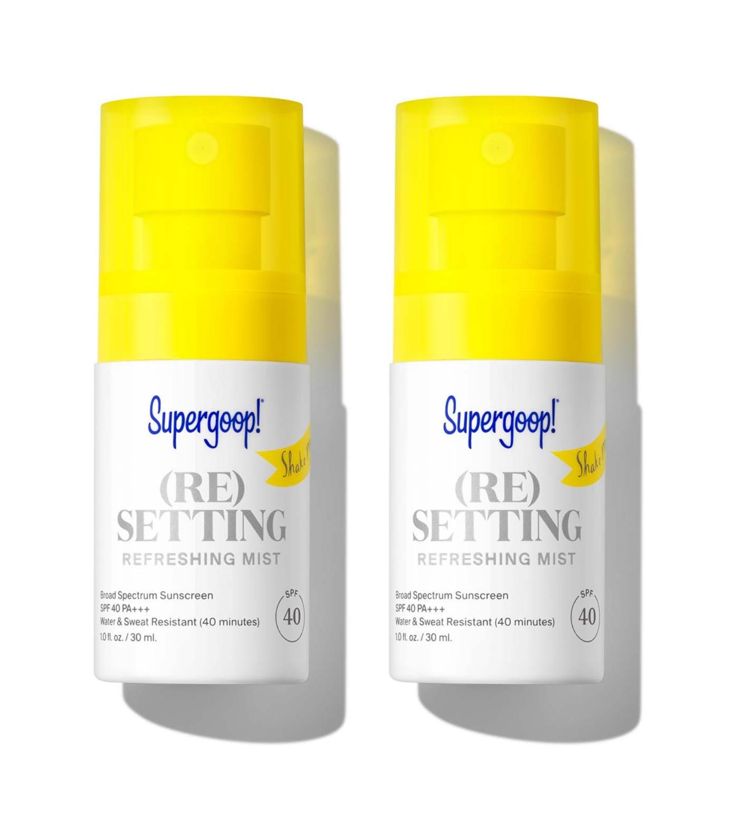 Supergoop! (Re)setting Refreshing Mist - SPF 40 PA+++ Facial Mist - 1 fl oz Pack of 2 - Sets Makeup & Refreshes UV Protection | Shop Internationally - Buy Online on GoSupps.com