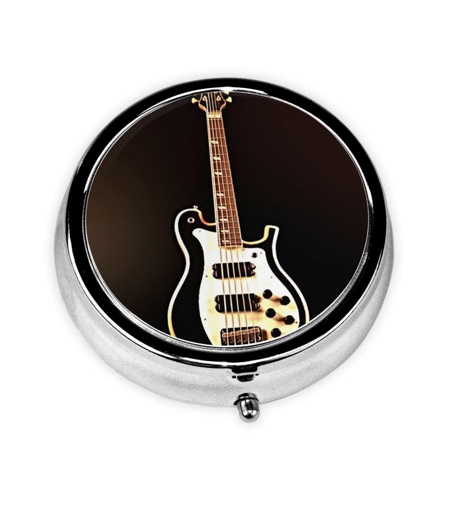 Black Guitar Portable Metal Pill Box - Mini 3-Compartment Organizer for Small Pills | Ideal for Travel & Easy Storage - Buy Online on GoSupps.com