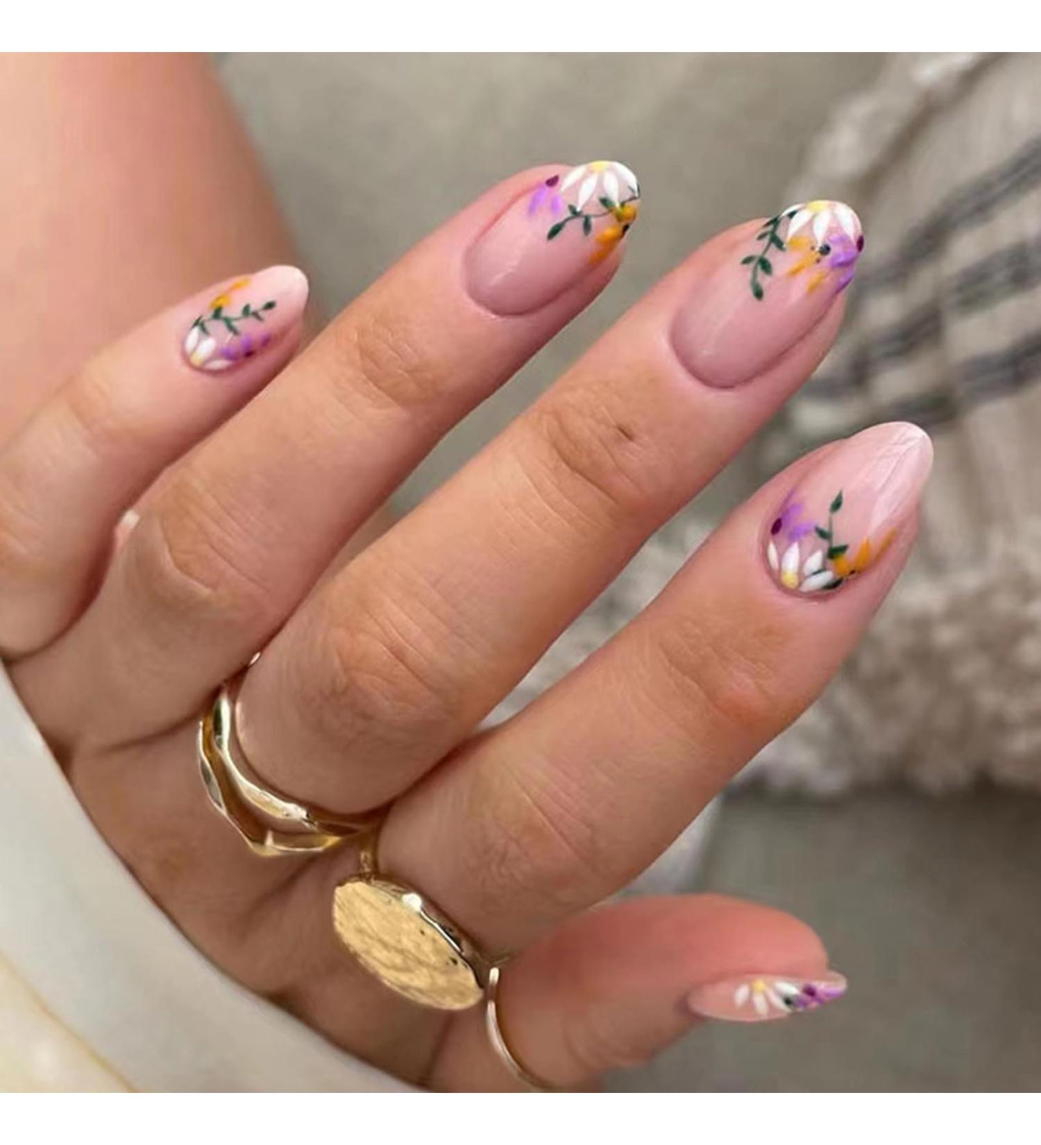 Rainbow Swirl Square False Nails Short 24Pcs - Cute Press on Nails with Glue - Pastel Stick on Nails - Nail Art Set (#XH) - Buy Online on GoSupps.com