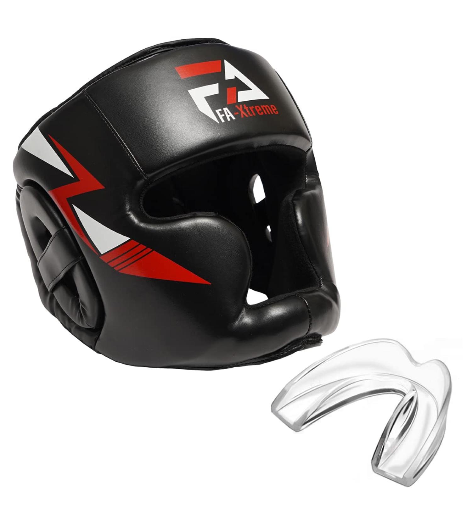 FA-Xtreme Boxing Headgear - Black | Head Gear & Mouth Guard for MMA Kickboxing | Adults & Kids 11+ Large | Ideal for Sparring & Training - Buy Online on GoSupps.com