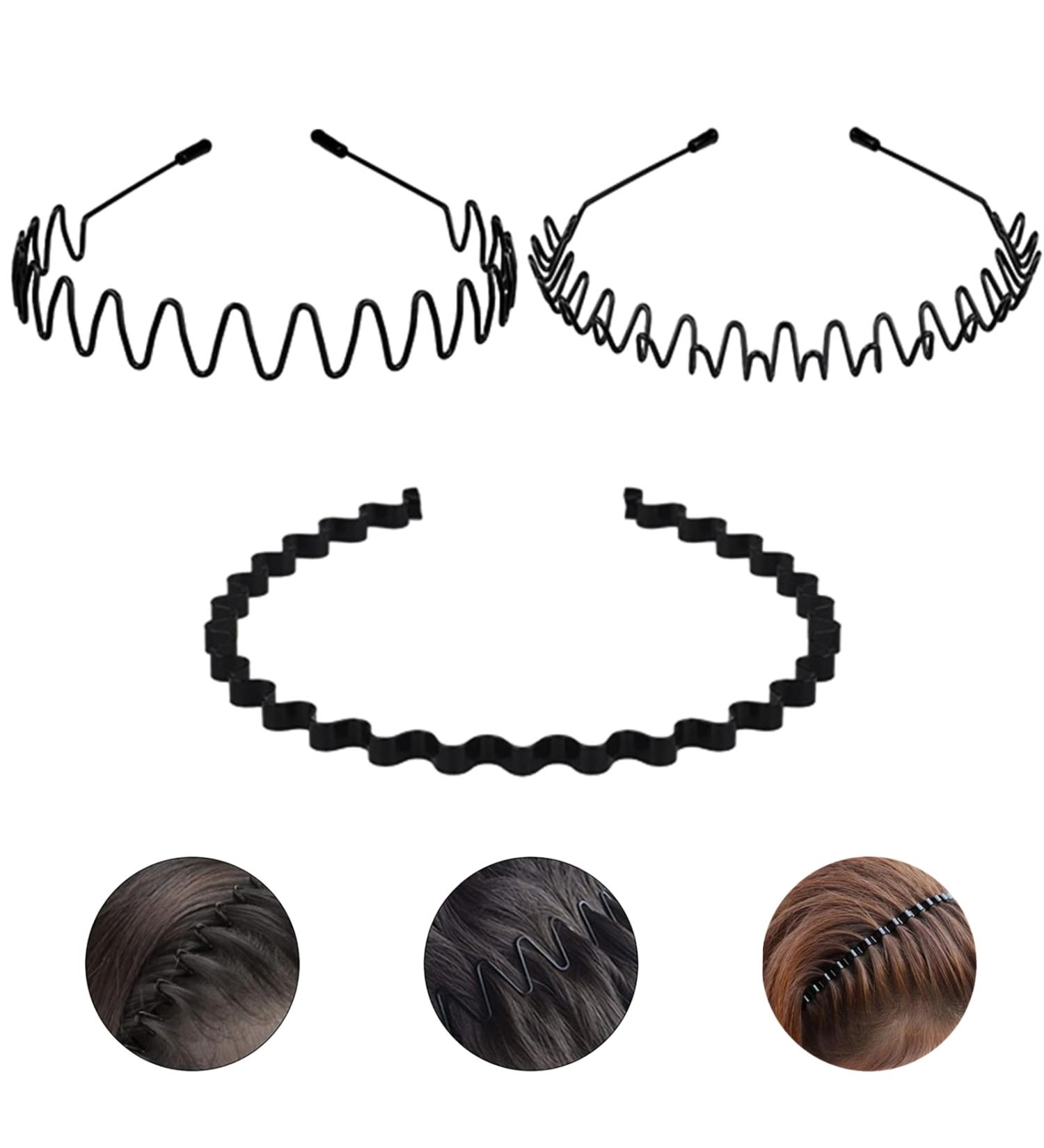 Willight 3-Piece Metal Hair Bands - Zigzag Wave Headbands for Men & Women | Non-Slip Black Spring Hair Ties for Sports & Yoga - Buy Online on GoSupps.com