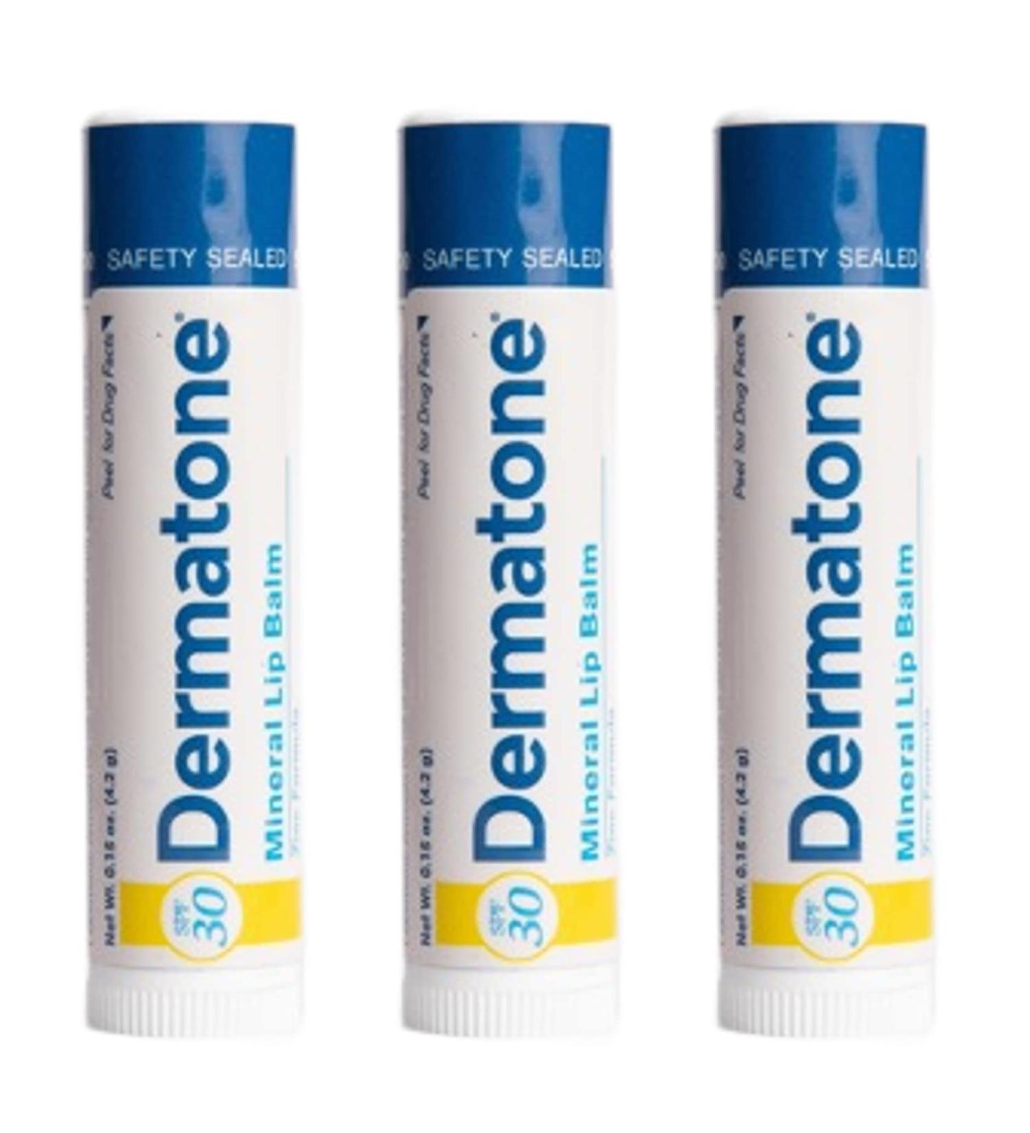 Dermatone Mineral Lip Balm | Moisturizing SPF30 Reef Safe Oxybenzone Free | Jojoba Oil Avocado Oil Vitamin E | Zinc Oxide Lip Balm with SPF 30 | 0.15 oz (3-Pack) 3-Pack (0.15 Ounce each) - Buy Online on GoSupps.com