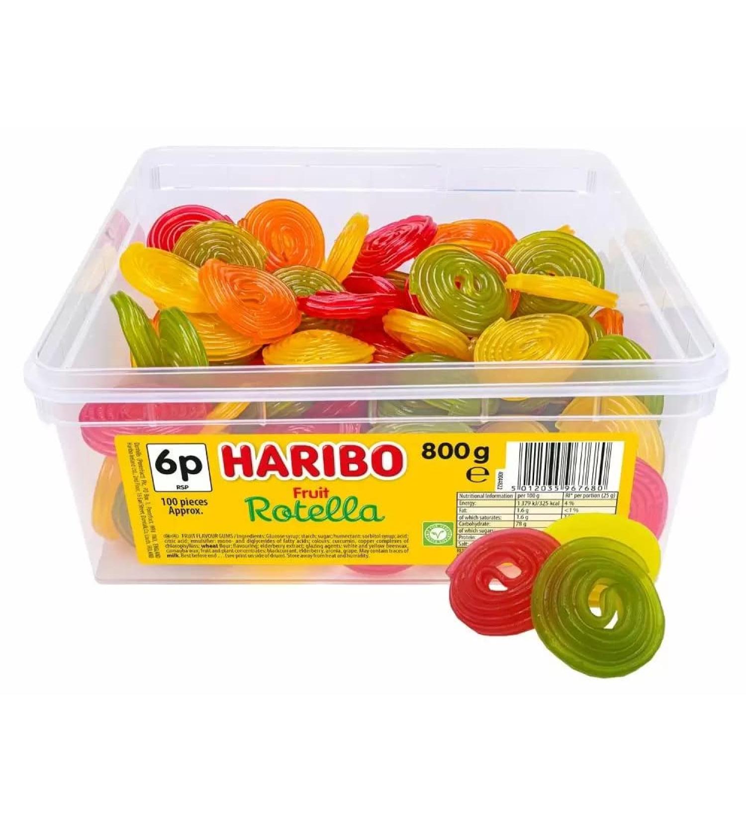 Haribo Vegetarian Rotella Sweets Tub - 800g Fruit Flavoured Gummy Candy - Buy Online on GoSupps.com