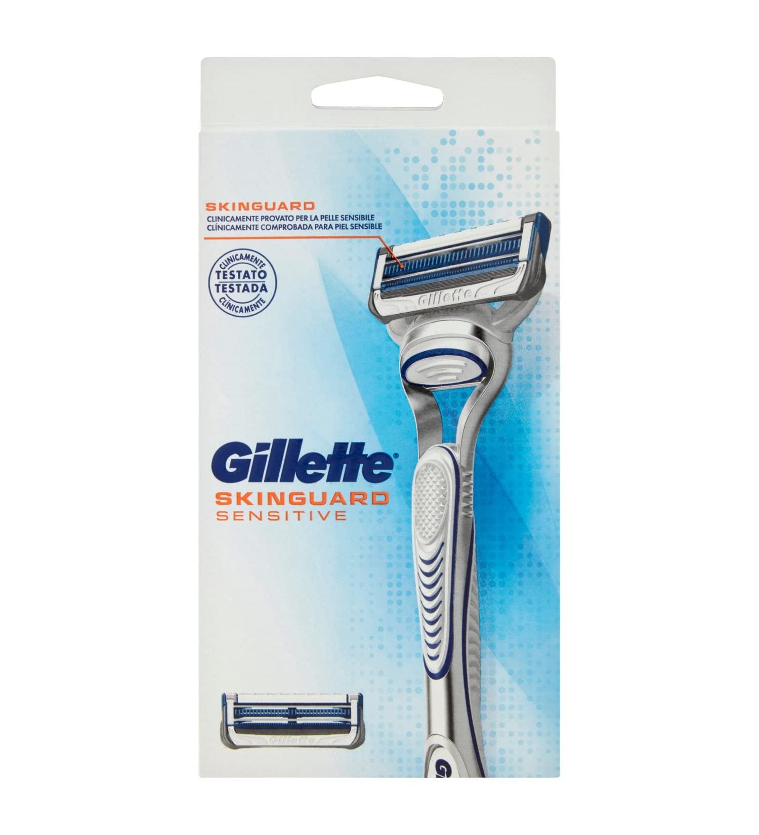Buy Gillette Skinguard Sensitive Bartschneider for Men - Free Hand Razor 1 Handle 2 Frictional Blades with Aloe Vera - Clinically Tested for Sensitive Skin - Perfect for Hair Delineation - Buy Online on GoSupps.com