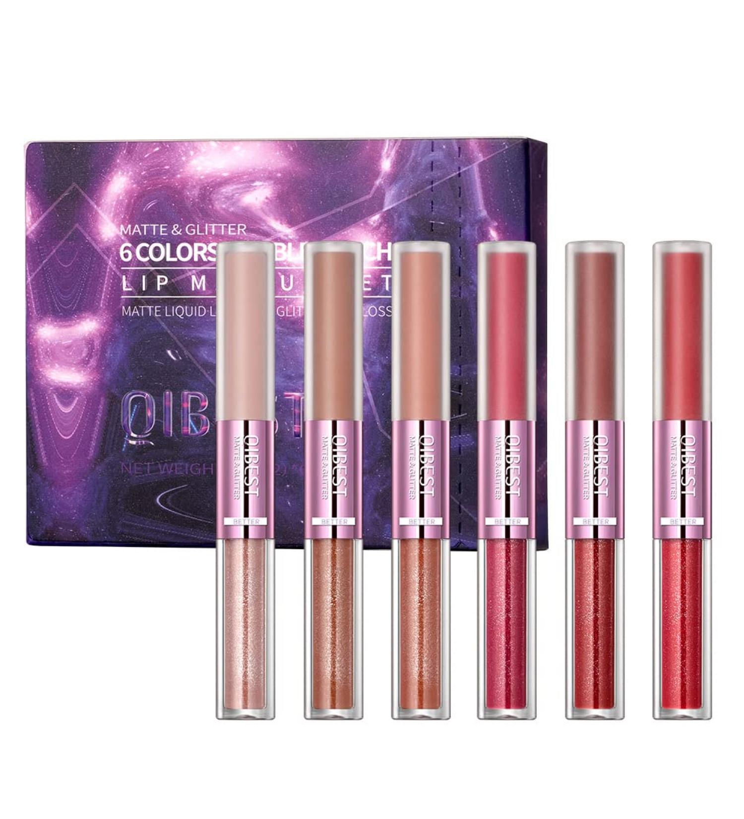 Double Head Lip Gloss | Non-Fading Matte Liquid Lipstick - 6-Color Set for International Shipping - Buy Online on GoSupps.com