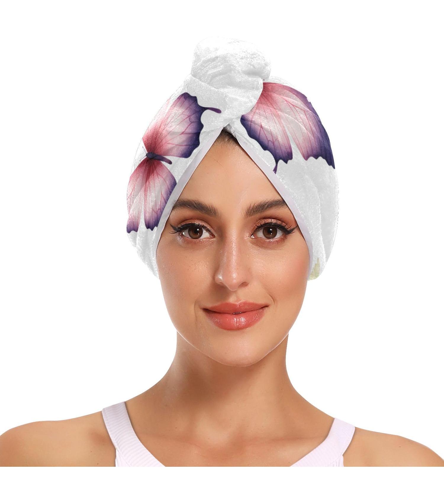 Colored Butterflies Hair Towel 2 Pack | Super Absorbent Quick Dry Hair Turbans for Women & Girls - Buy Online on GoSupps.com