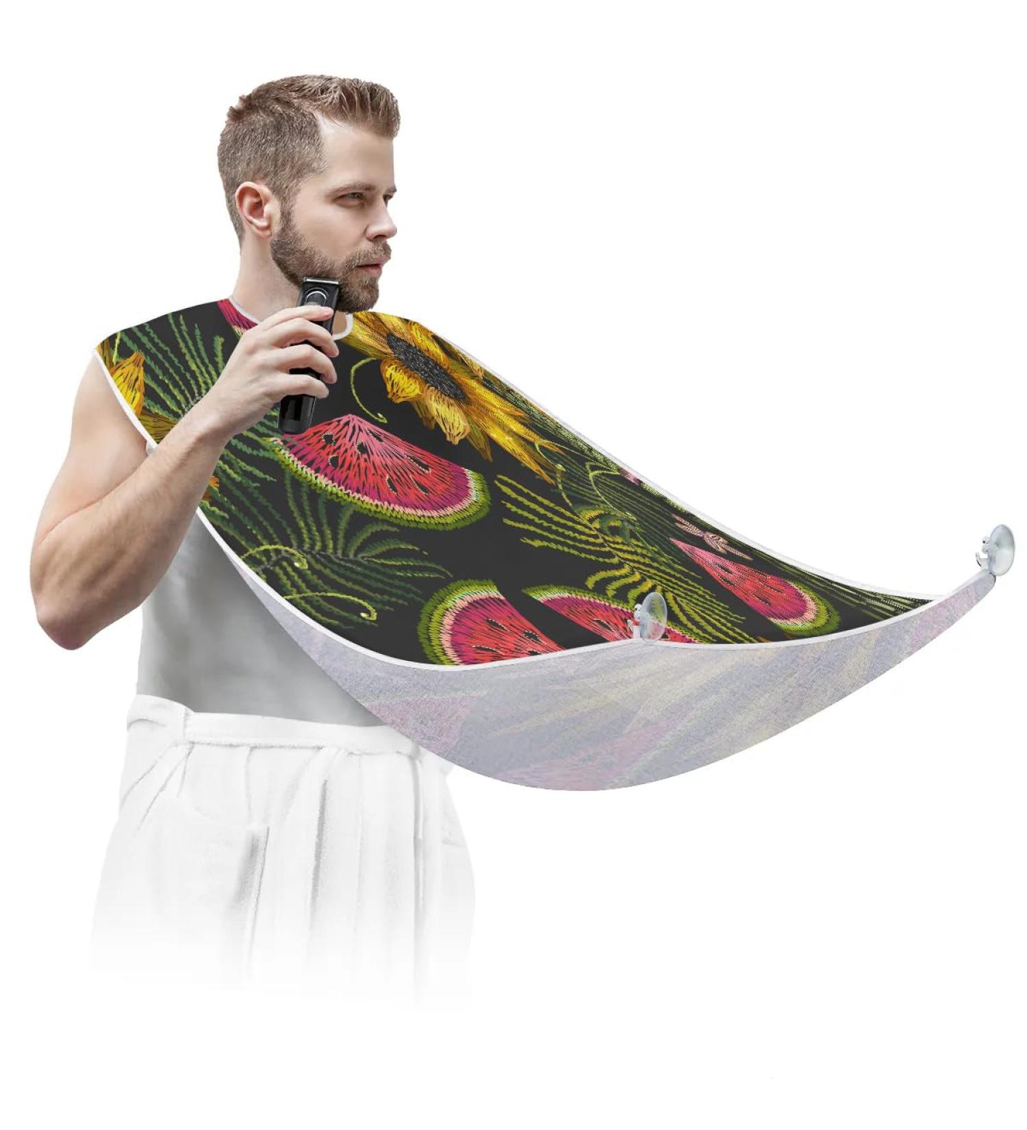 Watermelon Flower Beard Bib Apron for Men | Non-Stick Waterproof Grooming Cape with 2 Suction Cups - Perfect Gift for Shaving & Trimming - Buy Online on GoSupps.com