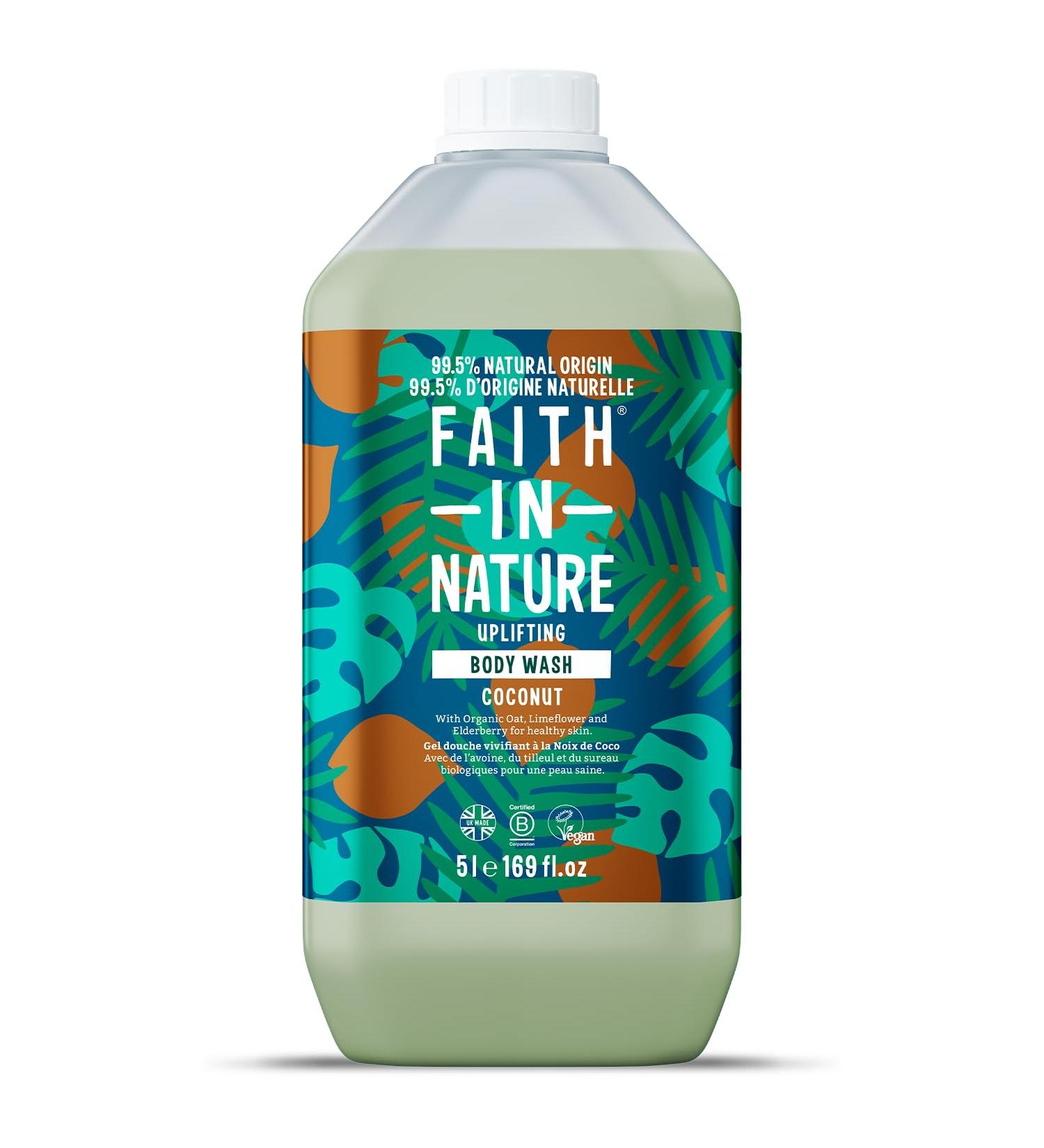 Faith In Nature Natural Coconut Shower Bathtub Moisturizing Vegan & Animal Free SLS & Paraben Free Refillable Bottle 5L - Buy Online on GoSupps.com