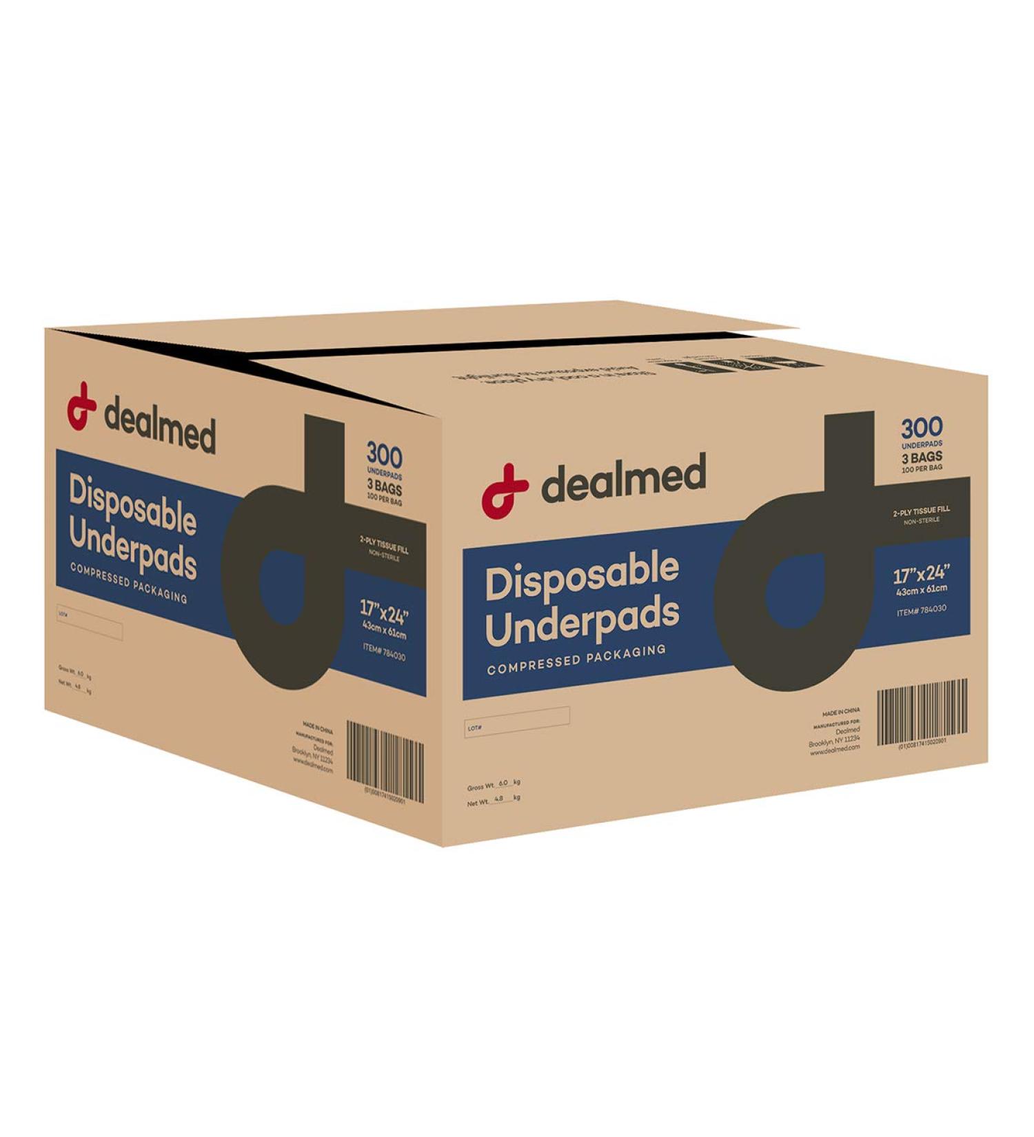 Dealmed Disposable Underpads 2-Ply Tissue Fill 24 x 17 Blue 300 Count - Non-Sterile Medical Underpads for Pets, Furniture Protection & More - Buy Online on GoSupps.com