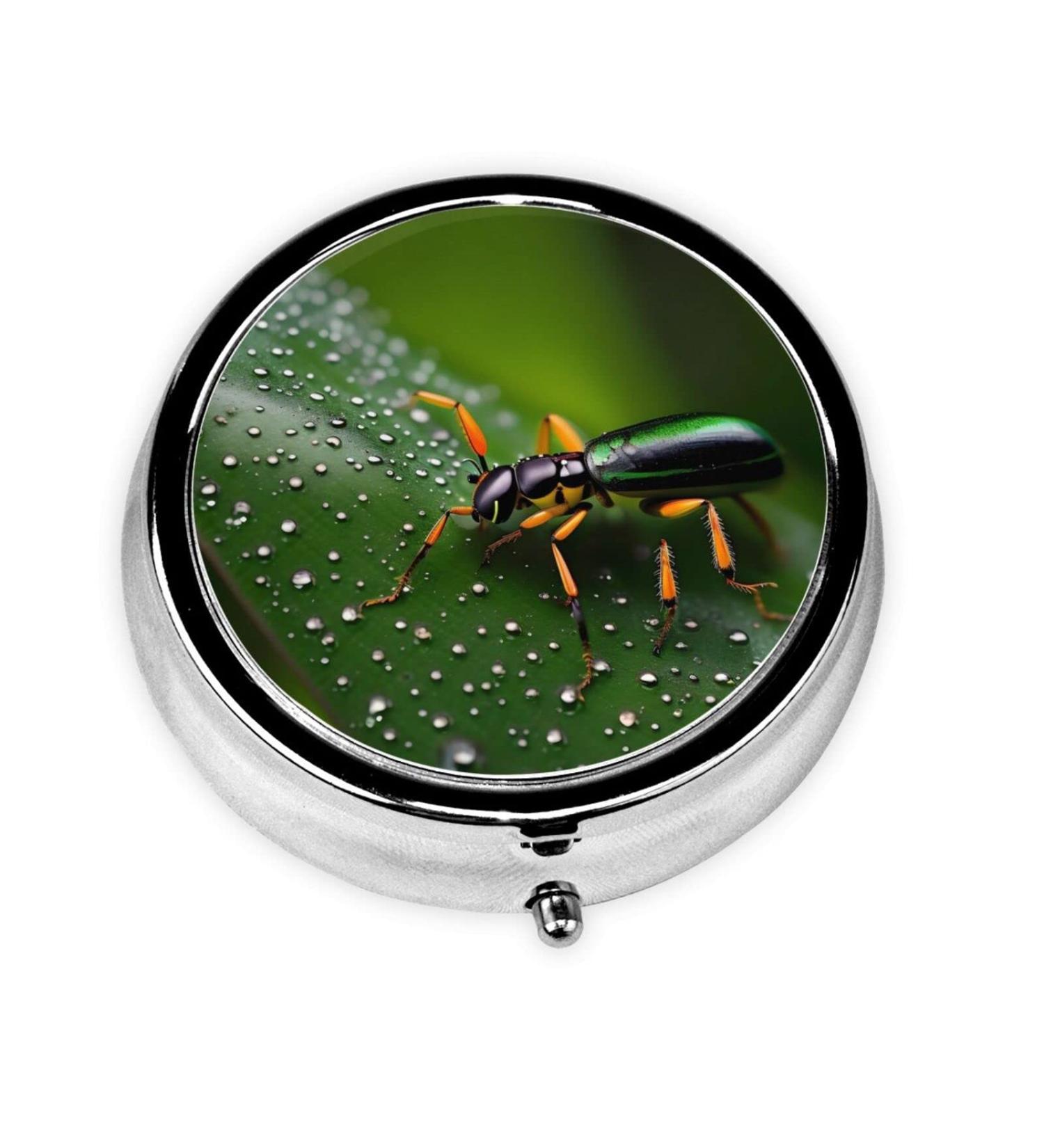 Rainbows Insects Round Pill Box - 3 Compartment Portable Organizer for Purse & Pocket - Ideal Travel Pill Holder - Buy Online on GoSupps.com