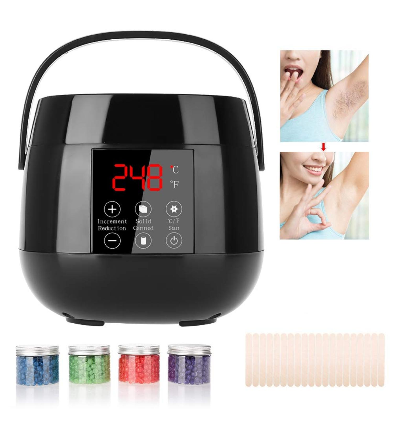 Depilatory Wax Set - 500ml Heater 4 x 100g Wax Beans & 20 Sticks - Professional Hair Removal - Buy Online on GoSupps.com