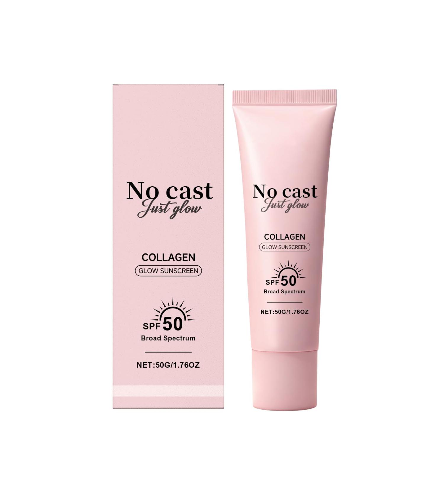 No Cast Just Glow Collagen Sunscreen SPF 50 PA++++ Facial Sunscreen Lightweight Non-Sticky Face Sunscreen No White Cast Natural Sun screen with Peptide Centella Hyaluronic Acid - Buy Online on GoSupps.com
