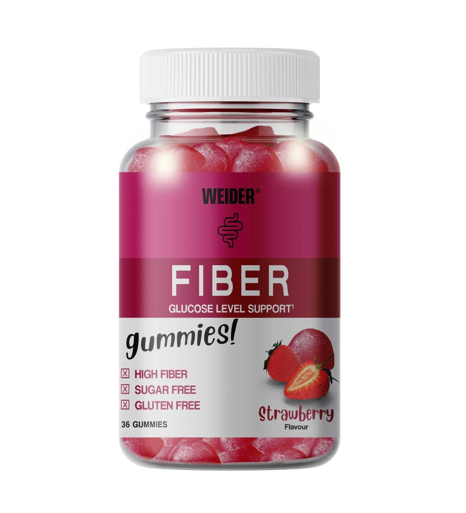 Weider Fiber Gummies (36 Gums) Strawberry Flavor Gums with 6g Soluble Fibersol Fibersol/serving Helps Digestion and Blood Sugar Control. No Added Sugars Gluten Free. - Buy Online on GoSupps.com