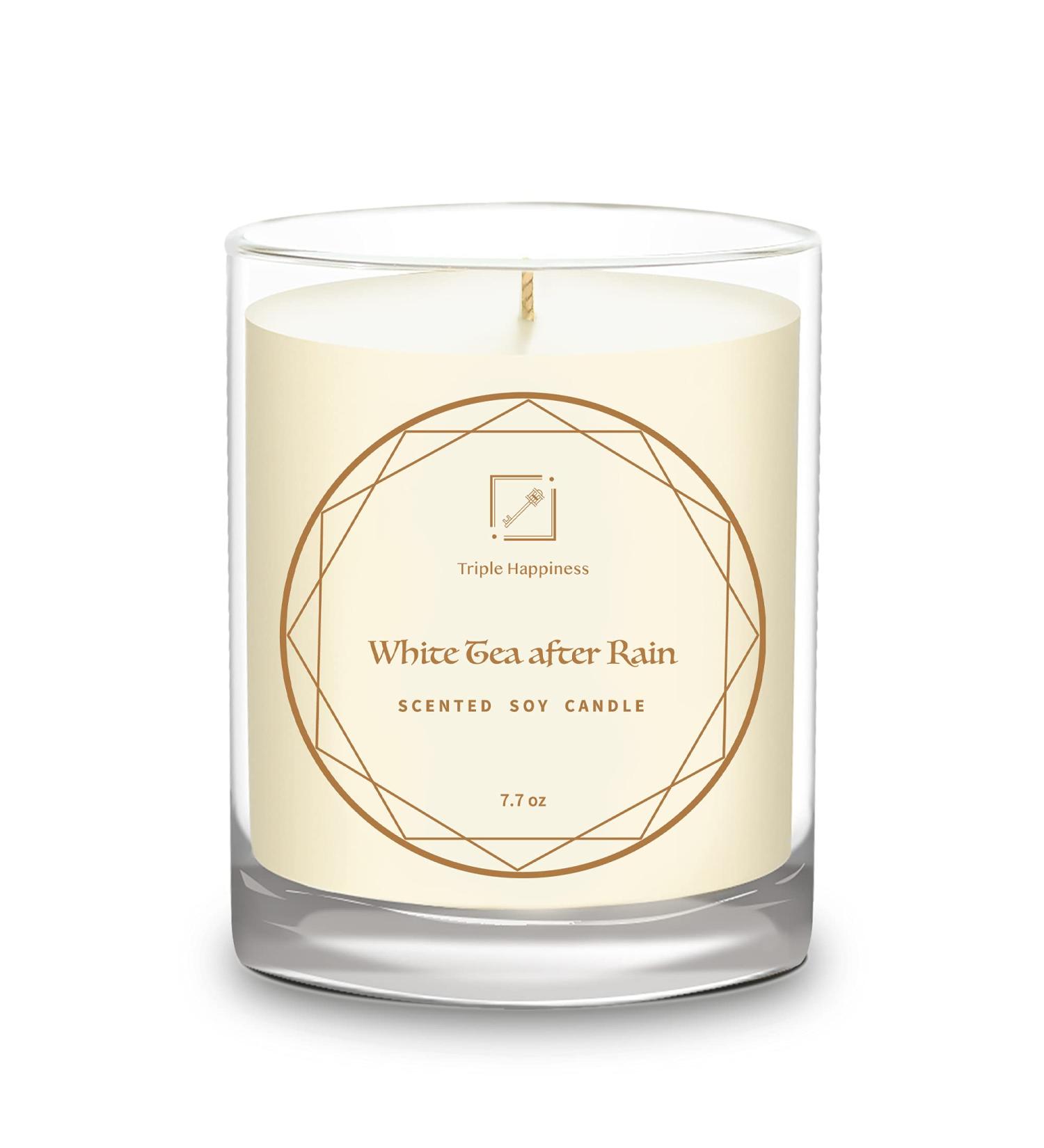 Buy Triple Happiness Pure Soy Scented Candles - Natural Wax Home Fragrance for Stress Relief & Room Decor - 7.7oz White Tea After Rain - Buy Online on GoSupps.com
