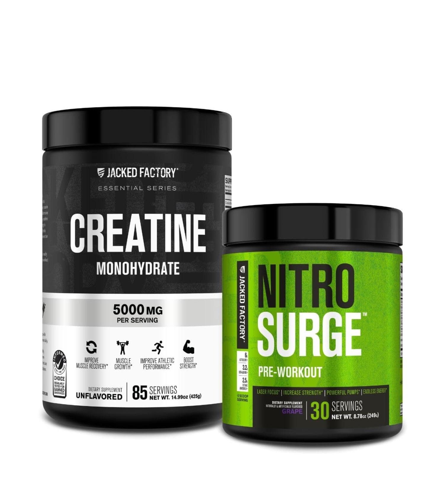 Jacked Factory Nitrosurge Pre-Workout in Grape & Creatine Monohydrate for Men & Women - Buy Online on GoSupps.com