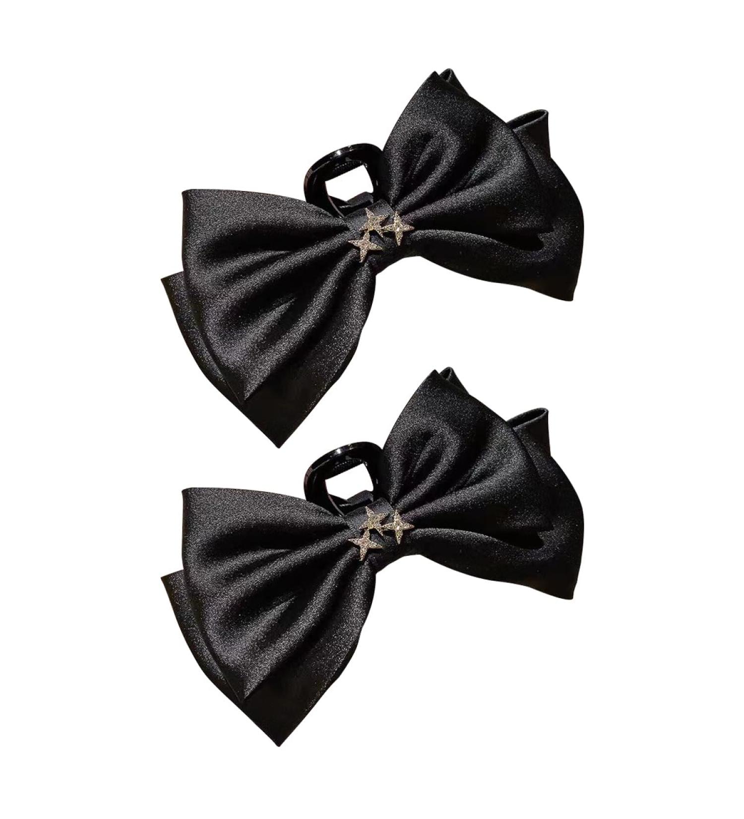2PCS Velvet Bow Tie Hair Claw Clips Powerful Hair Clasping with Shark Clips Extra Large Hair Accessories Curly Hair Products Butterfly Gifts for Women and Girls (Black2-2PCS)