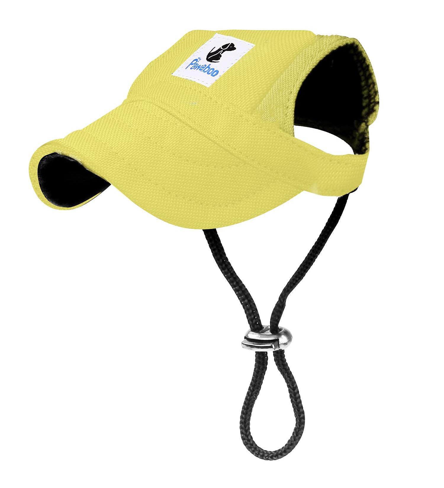 Pawaboo Dog Baseball Cap - Adjustable Sun Protection Hat with Ear Holes for Puppies & Pets | Yellow M - Buy Online on GoSupps.com