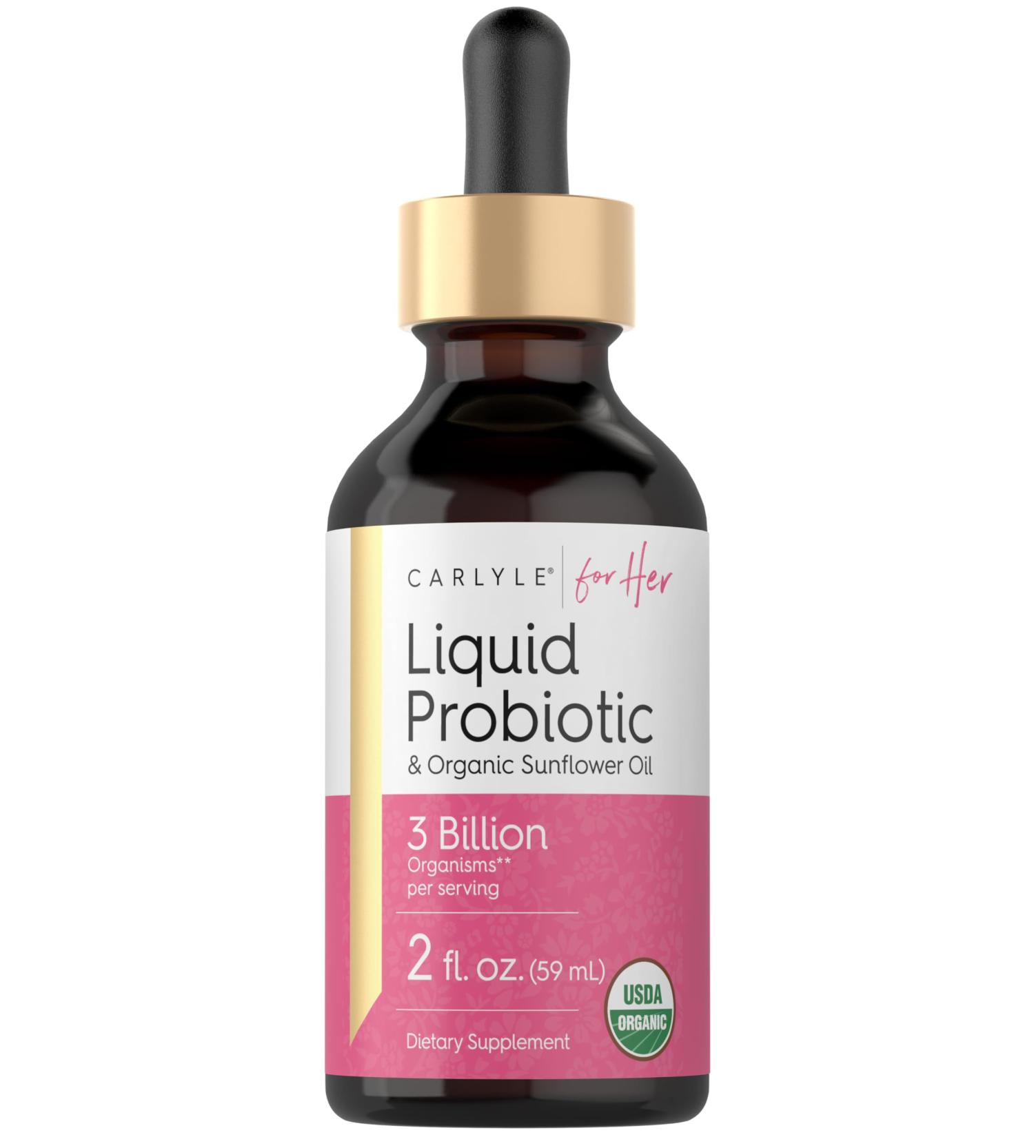 Carlyle Liquid Probiotic for Women | 2 fl oz | with Organic Sunflower Oil | 3 Billion Active Organisms | Dietary Supplement for Her - Buy Online on GoSupps.com
